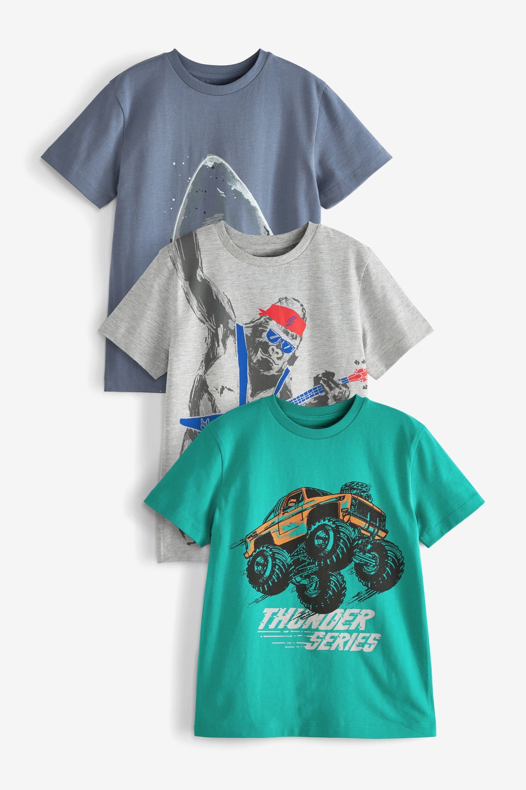 Blue Graphics 3 Pack Short Sleeve T-Shirts (3-16yrs)