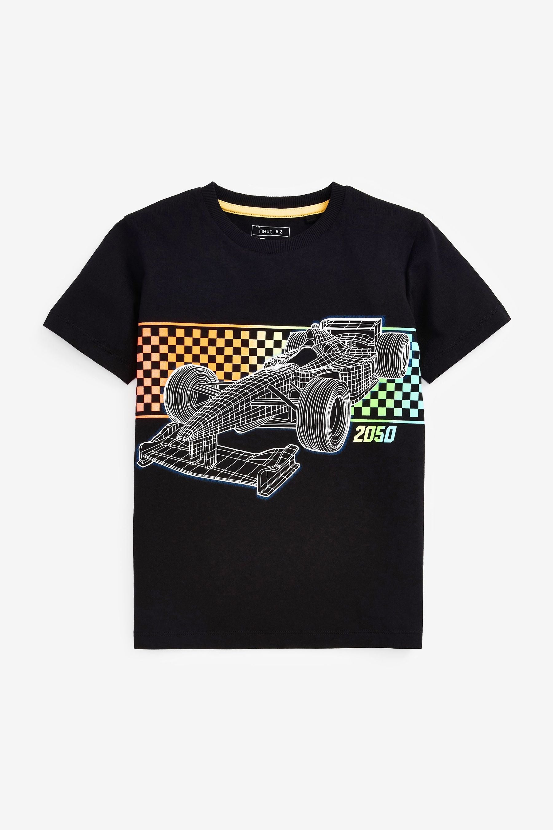 Black Rainbow Check Racer Short Sleeve Graphic T-Shirt (3-16yrs)