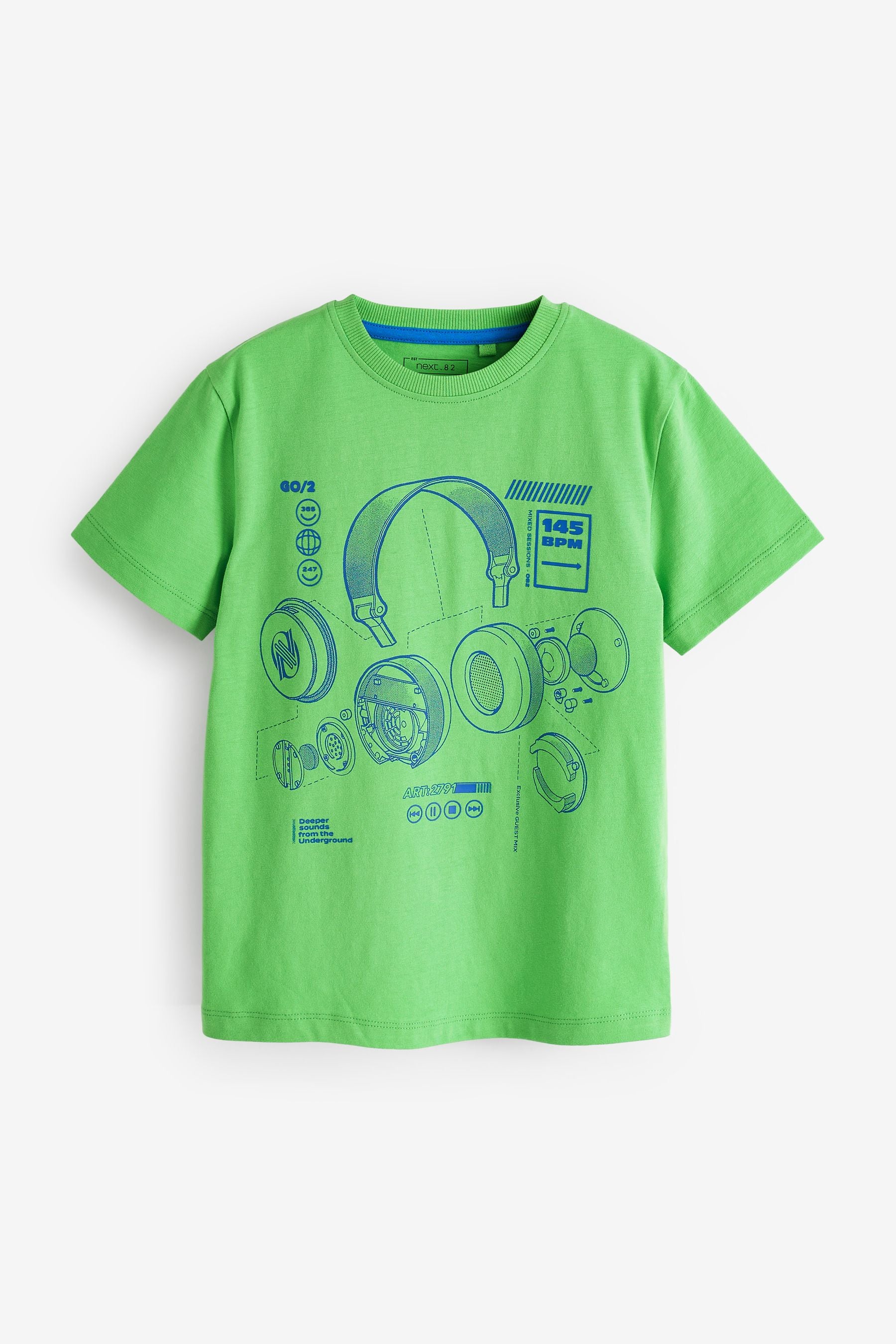 Green Headphones Short Sleeve Graphic T-Shirt (3-16yrs)