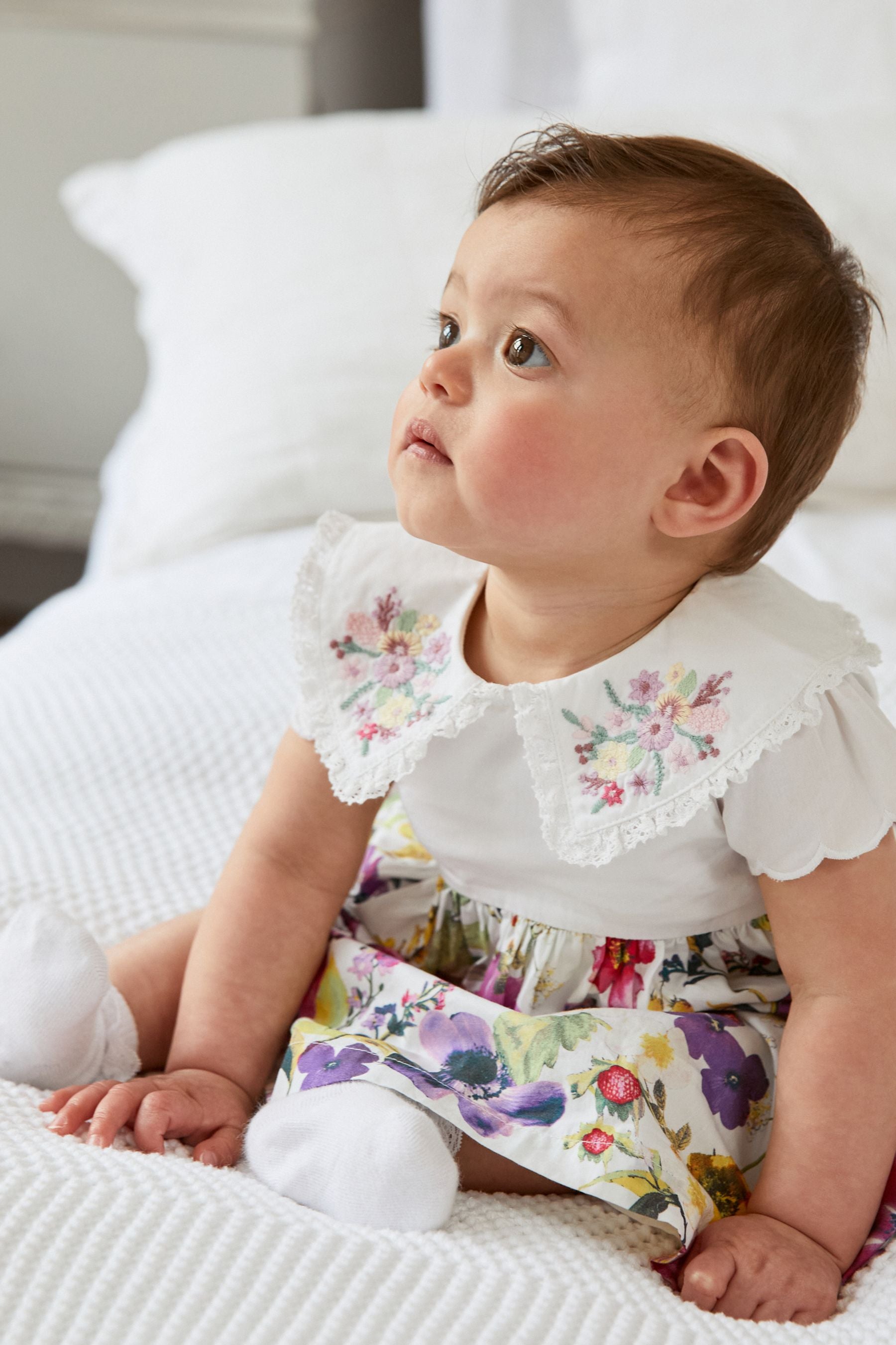 Lilac Purple/White Baby Floral Occasion Dress & Matching Knickers (0mths-2yrs)