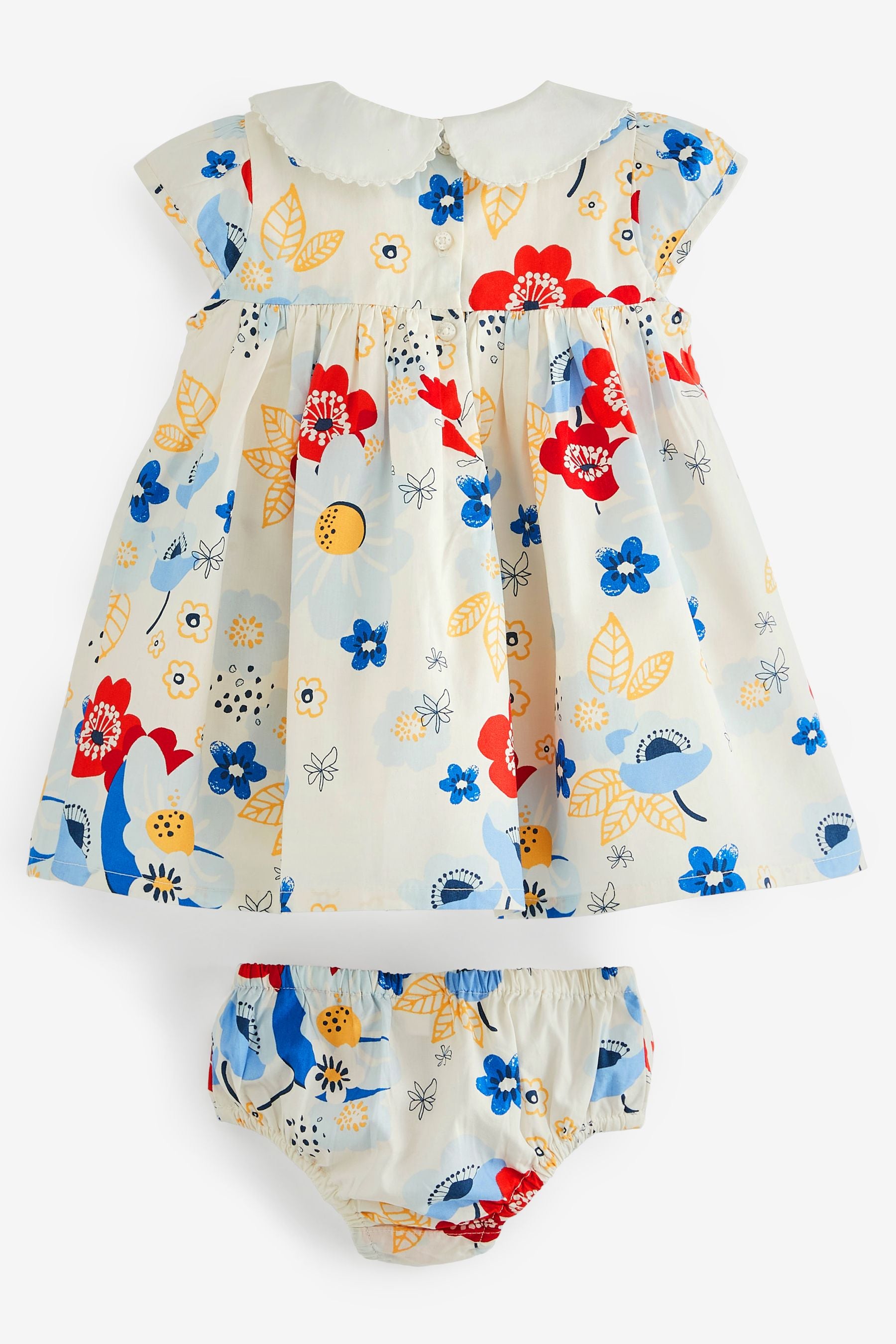 Blue & Red Floral Baby Floral Occasion Dress & Matching Knickers (0mths-2yrs)