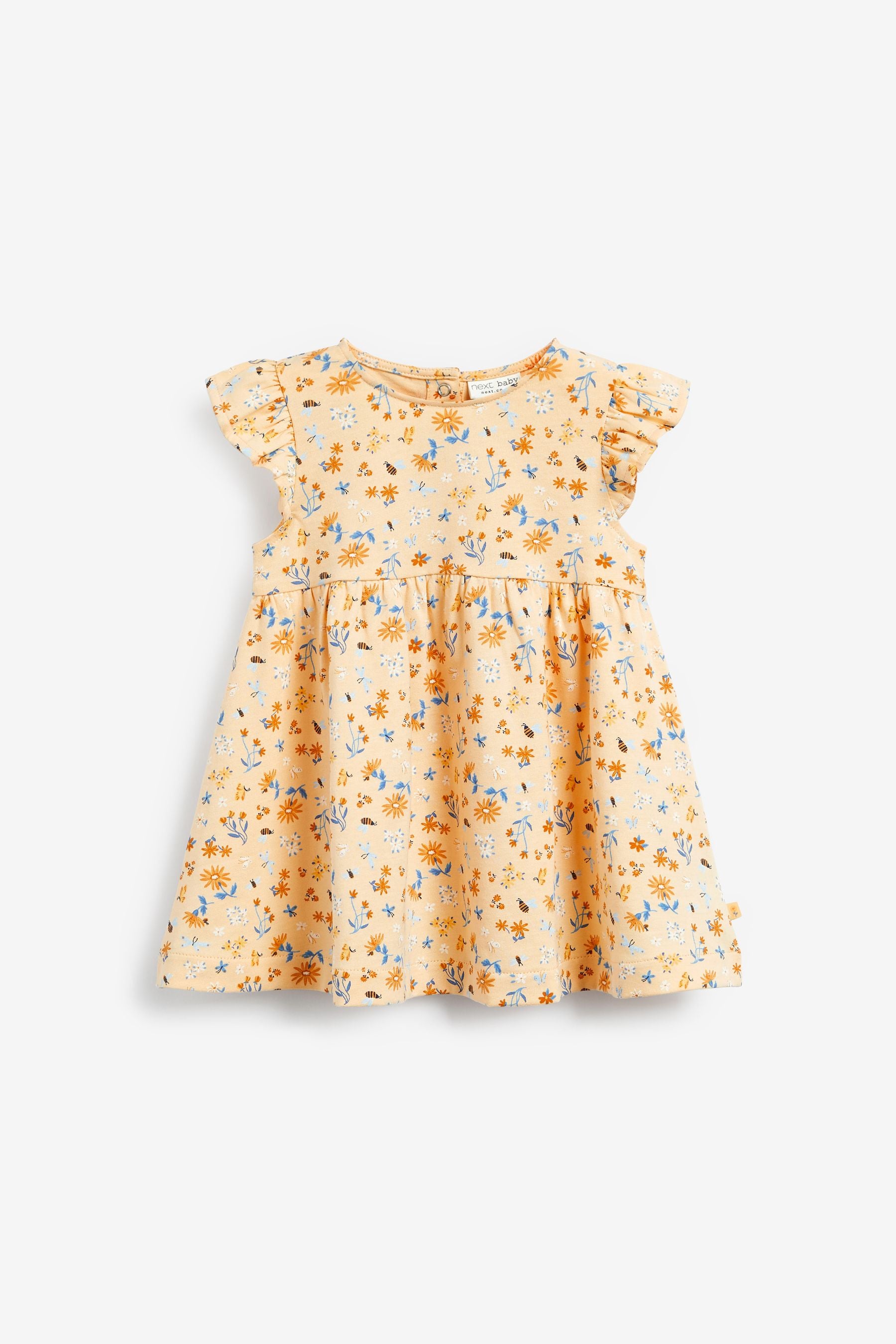 Blue/Yellow Ditsy Floral 2 Pack Short Sleeved Floral Baby Dresses (0mths-3yrs)