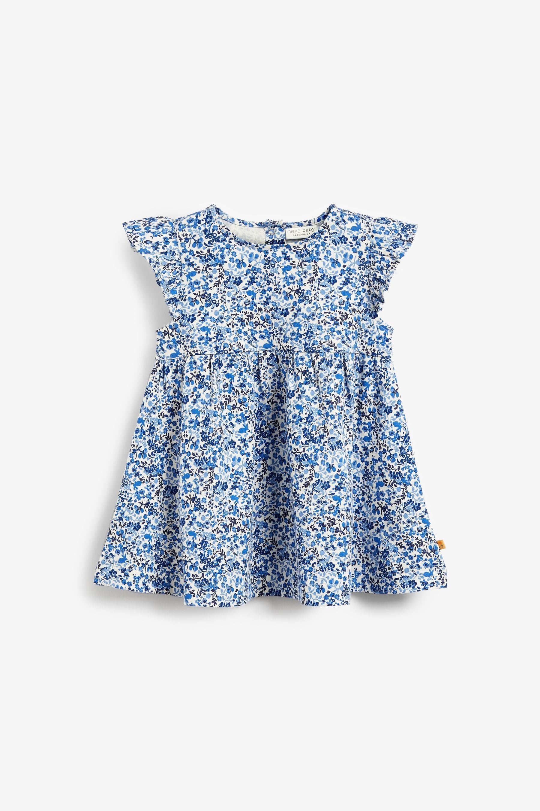 Blue/Yellow Ditsy Floral 2 Pack Short Sleeved Floral Baby Dresses (0mths-3yrs)