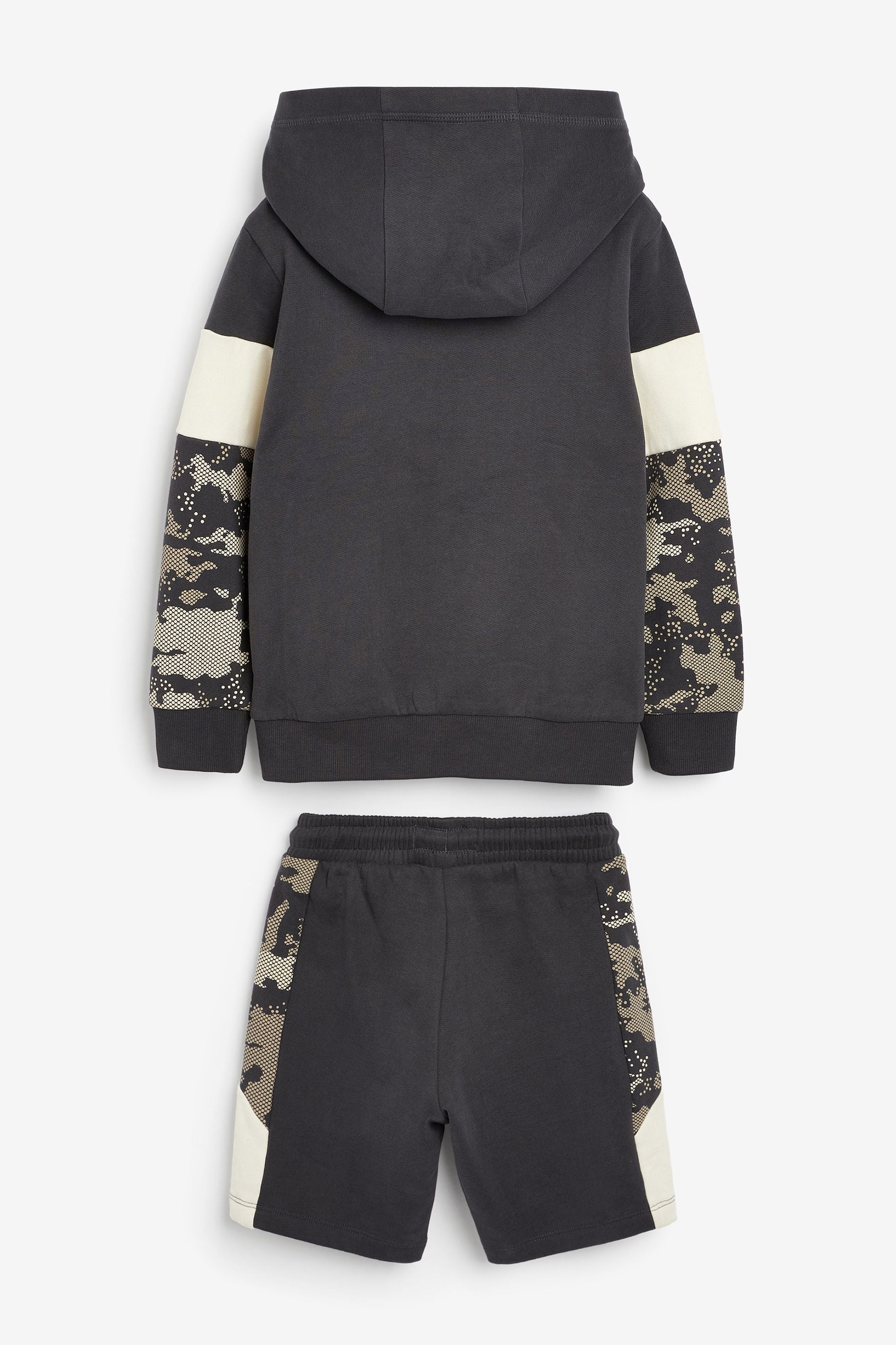 Dark Grey Camouflage Zip Through Hoodie And Shorts Set (3-16yrs)