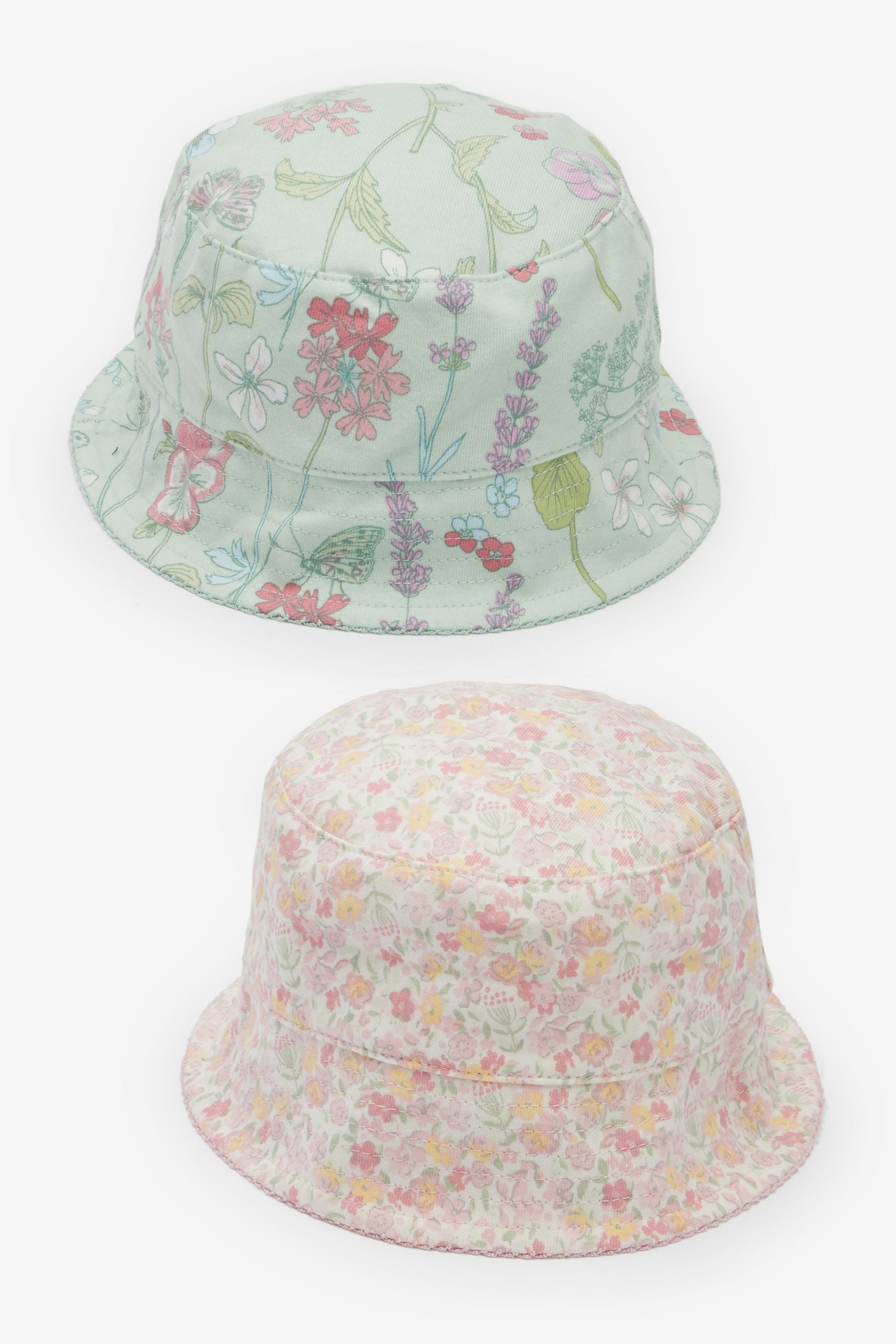 Pink Mint Floral 2 Pack Baby Summer Bucket Hats (0mths-2yrs)