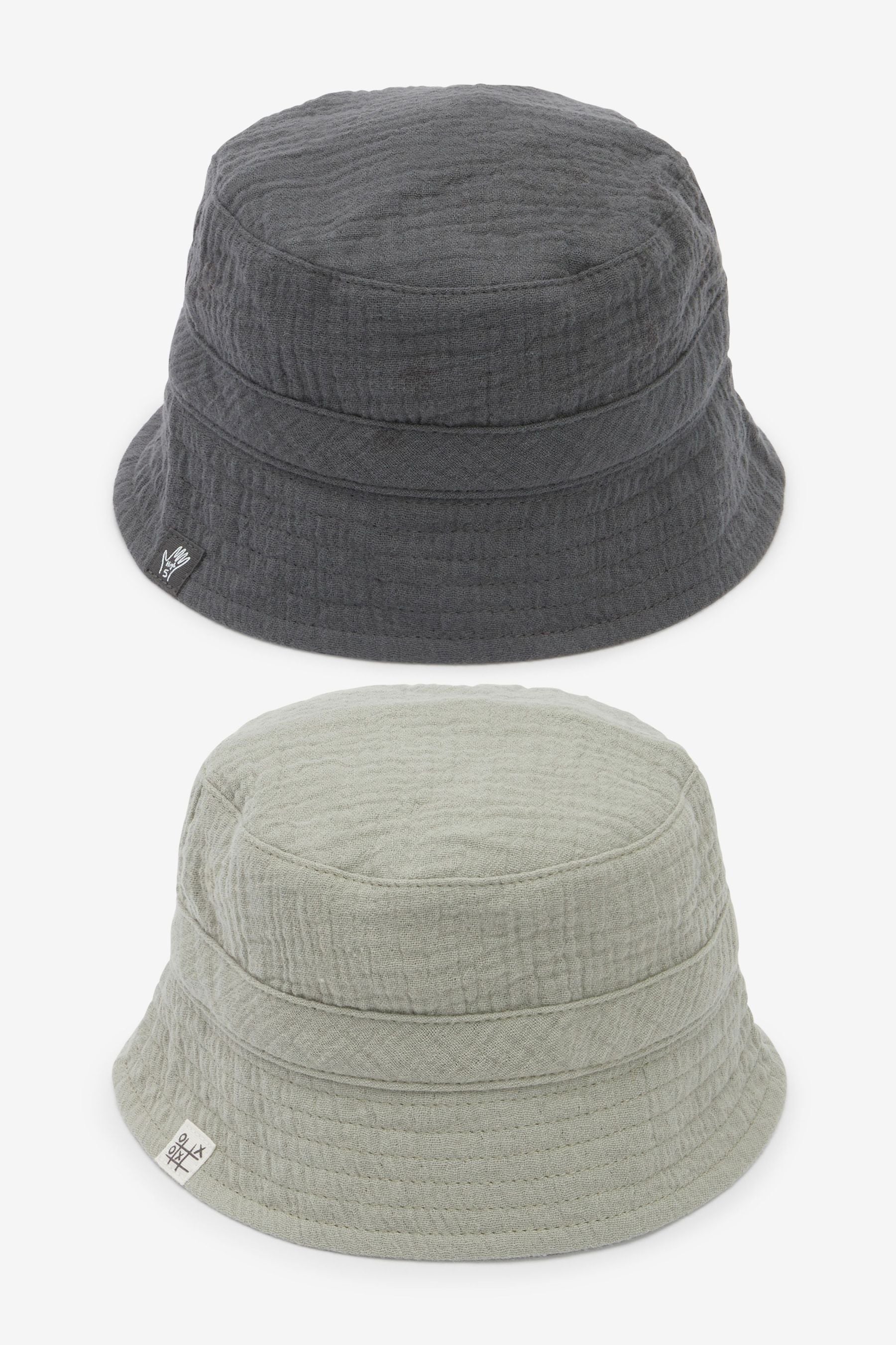 Green/Grey 2 Pack Baby Summer Crinkle Bucket Hats (0mths-2yrs)