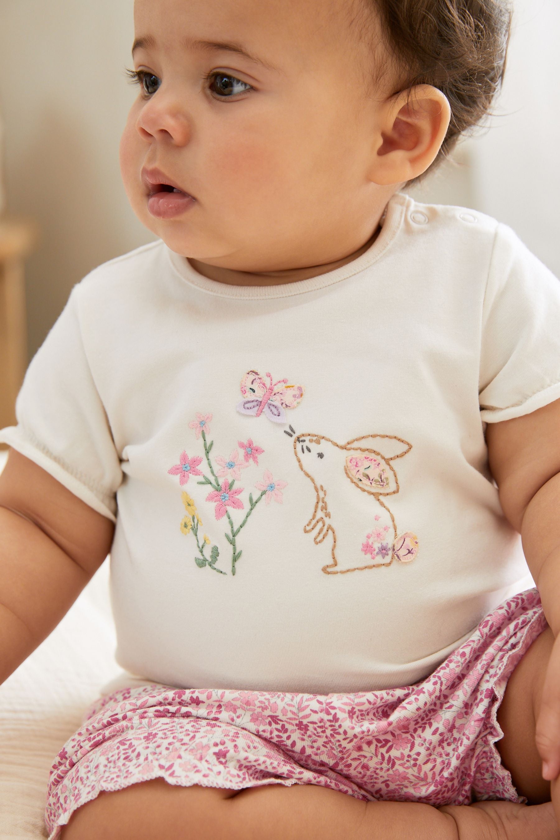 Pink Floral Bunny 4 Pack Baby T-Shirts & Shorts Set