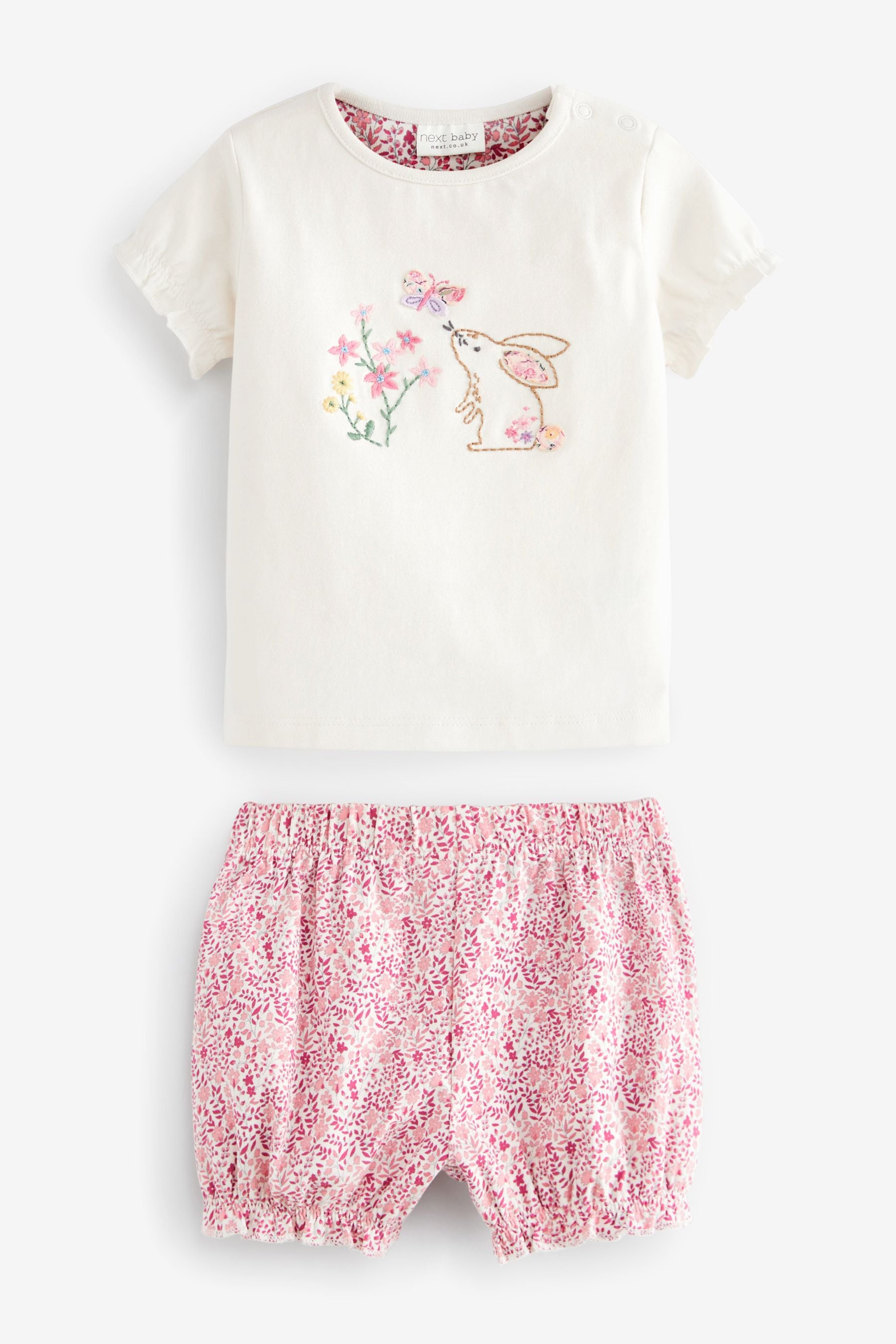 Pink Floral Bunny 4 Pack Baby T-Shirts & Shorts Set