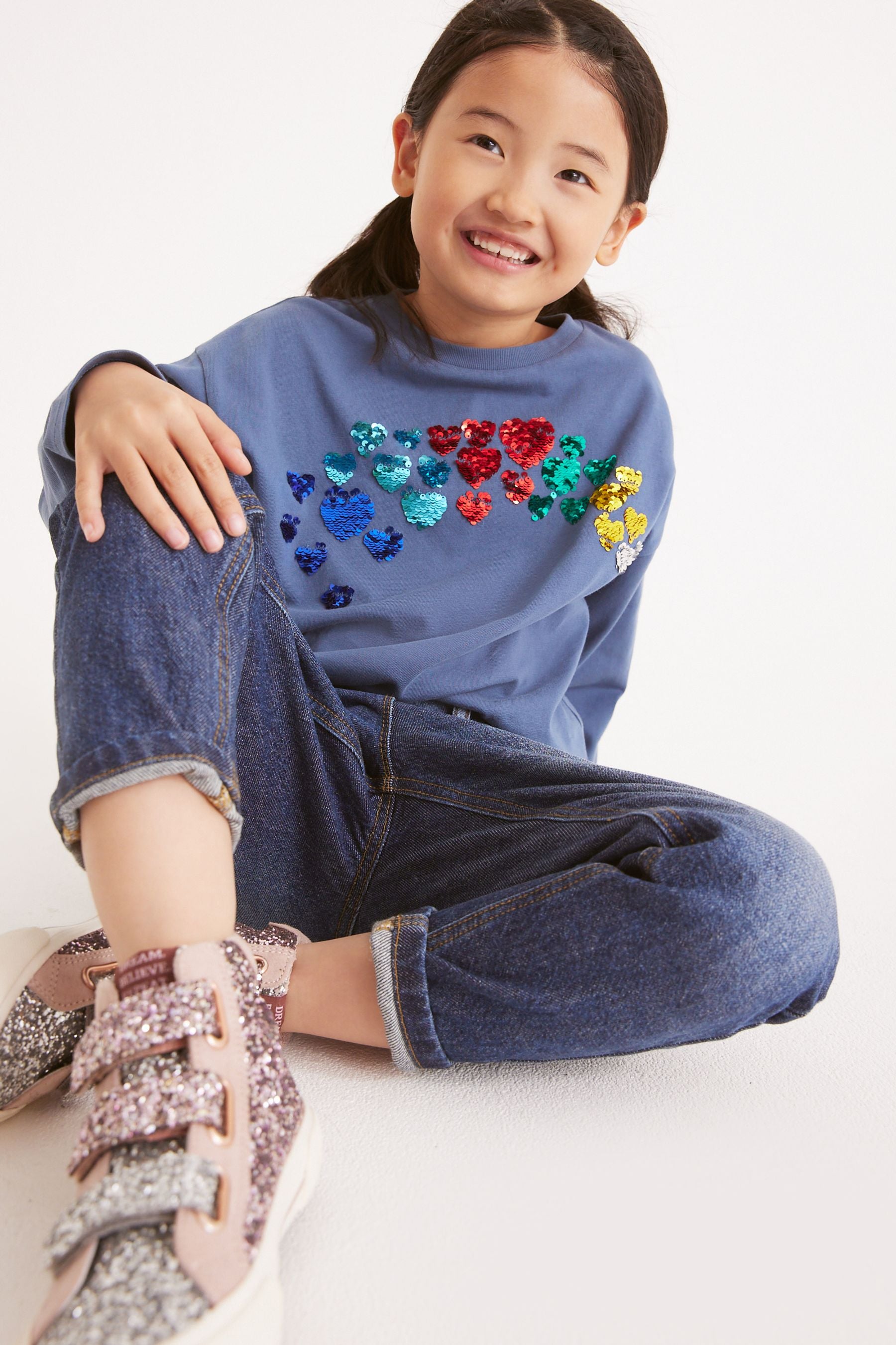 Blue Next Long Sleeve Sequin T-Shirt (3-16yrs)