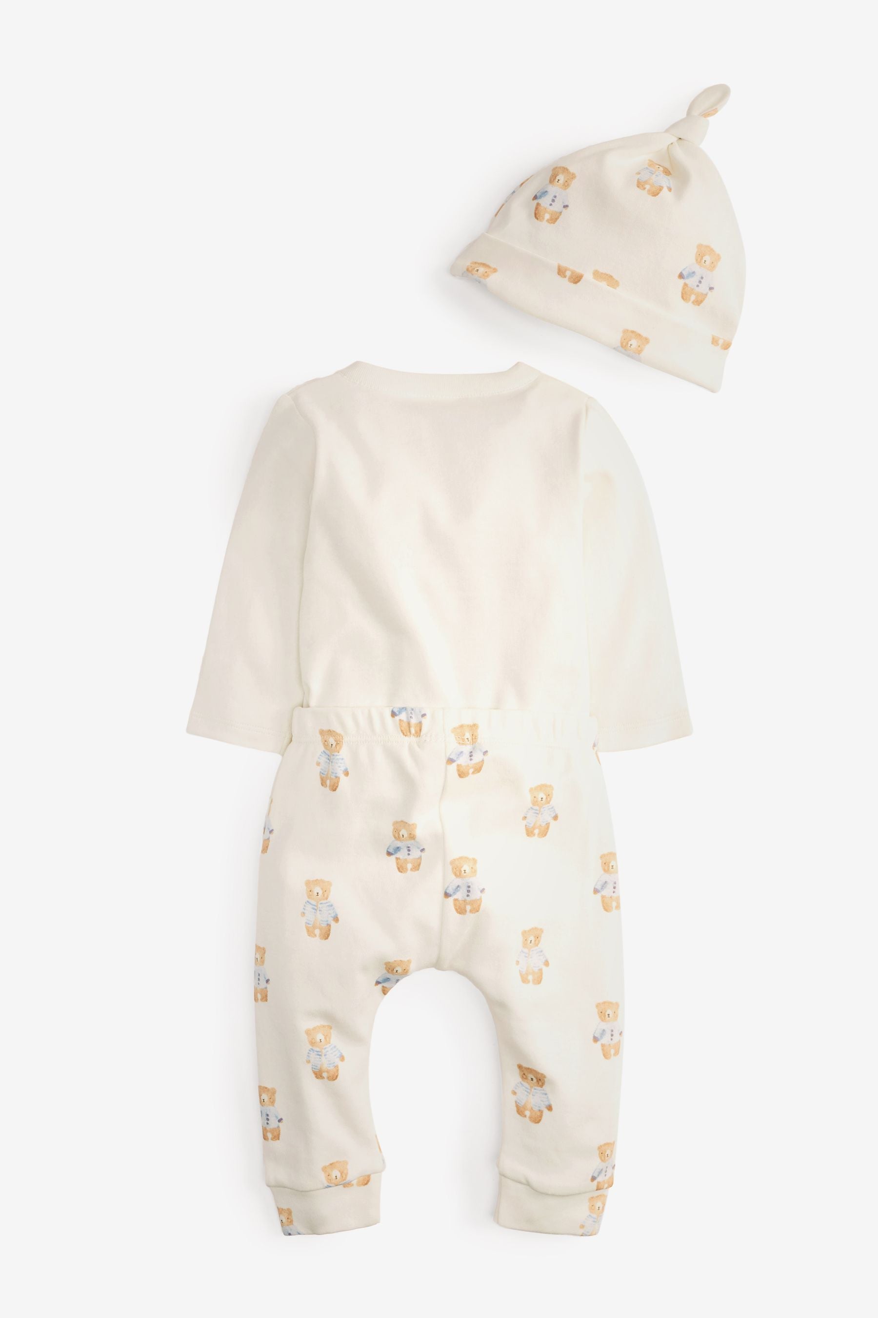 White Baby 3 Piece Bear Print Bodysuit, Leggings and Hat Set (0mths-2yrs)