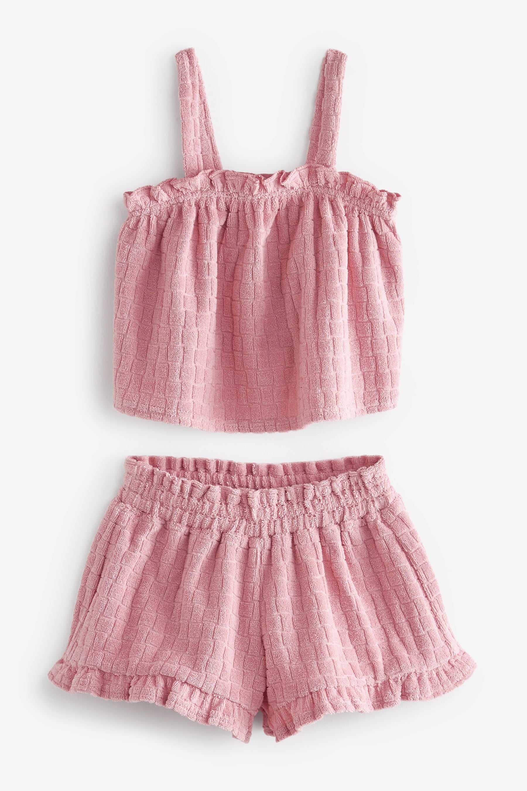 Pink Towelling Cami Shorts Set