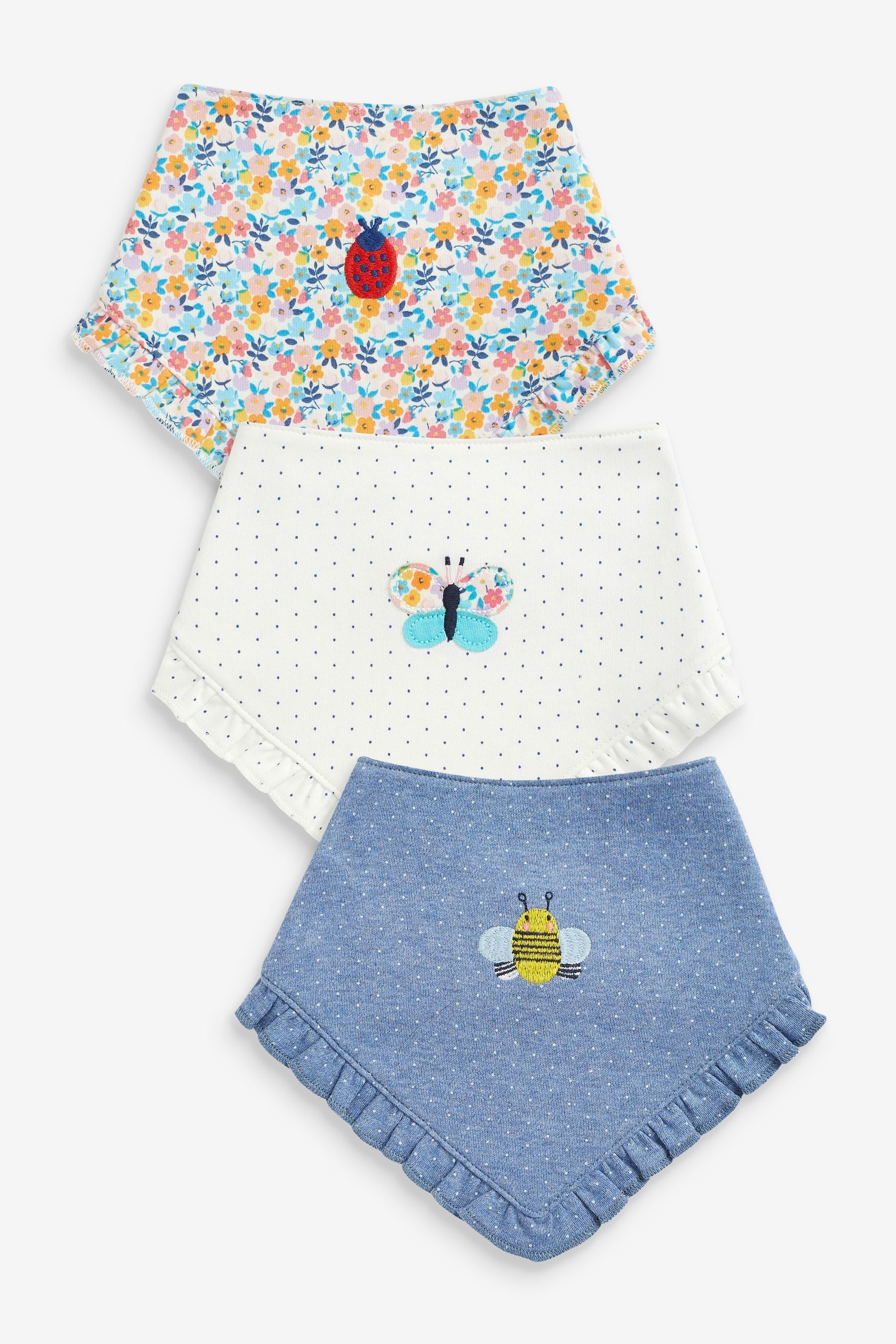 Navy Floral Frill 3 Pack Baby Bibs