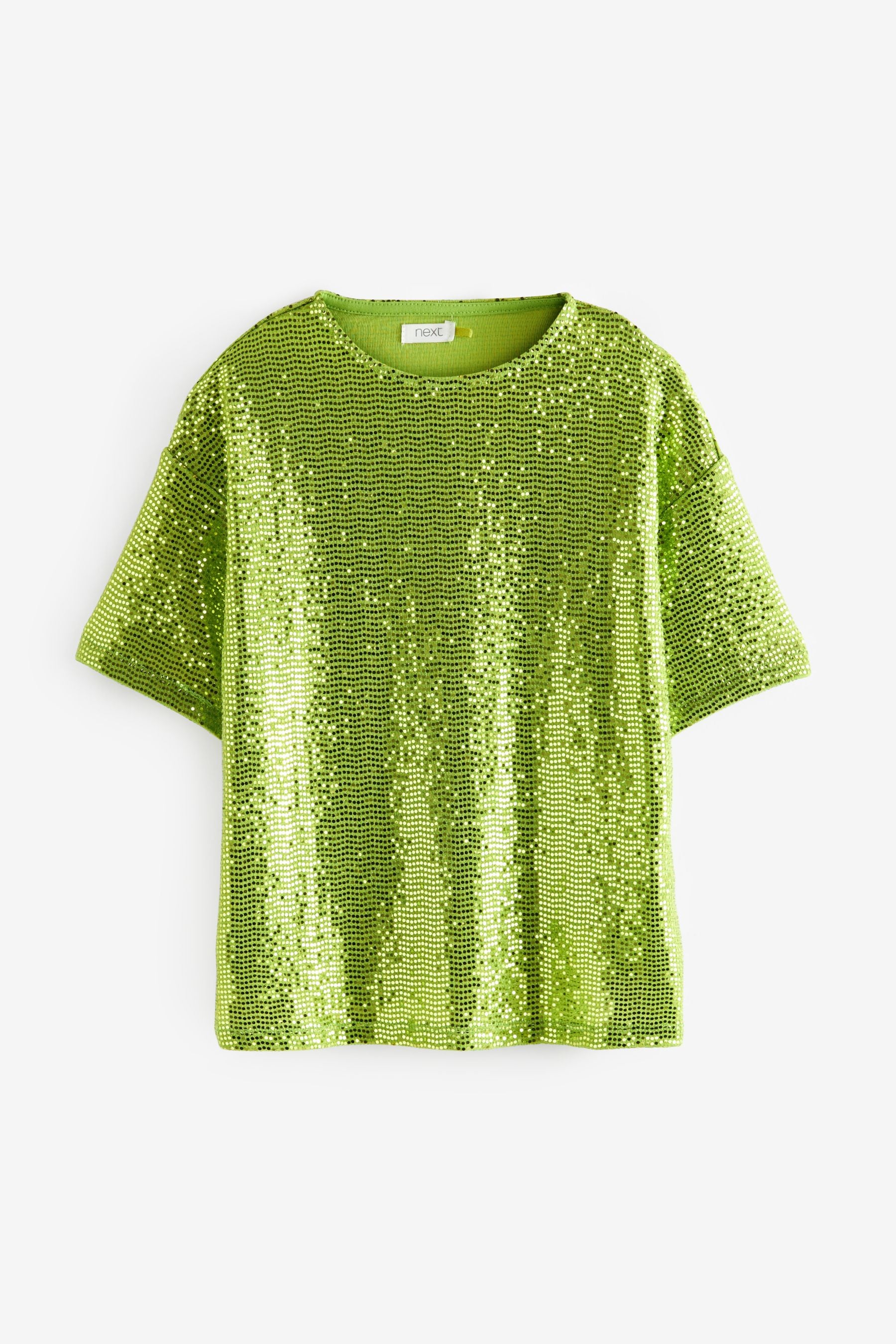 Lime Green Oversized Sparkle Sequin Party T-Shirt (3-16yrs)