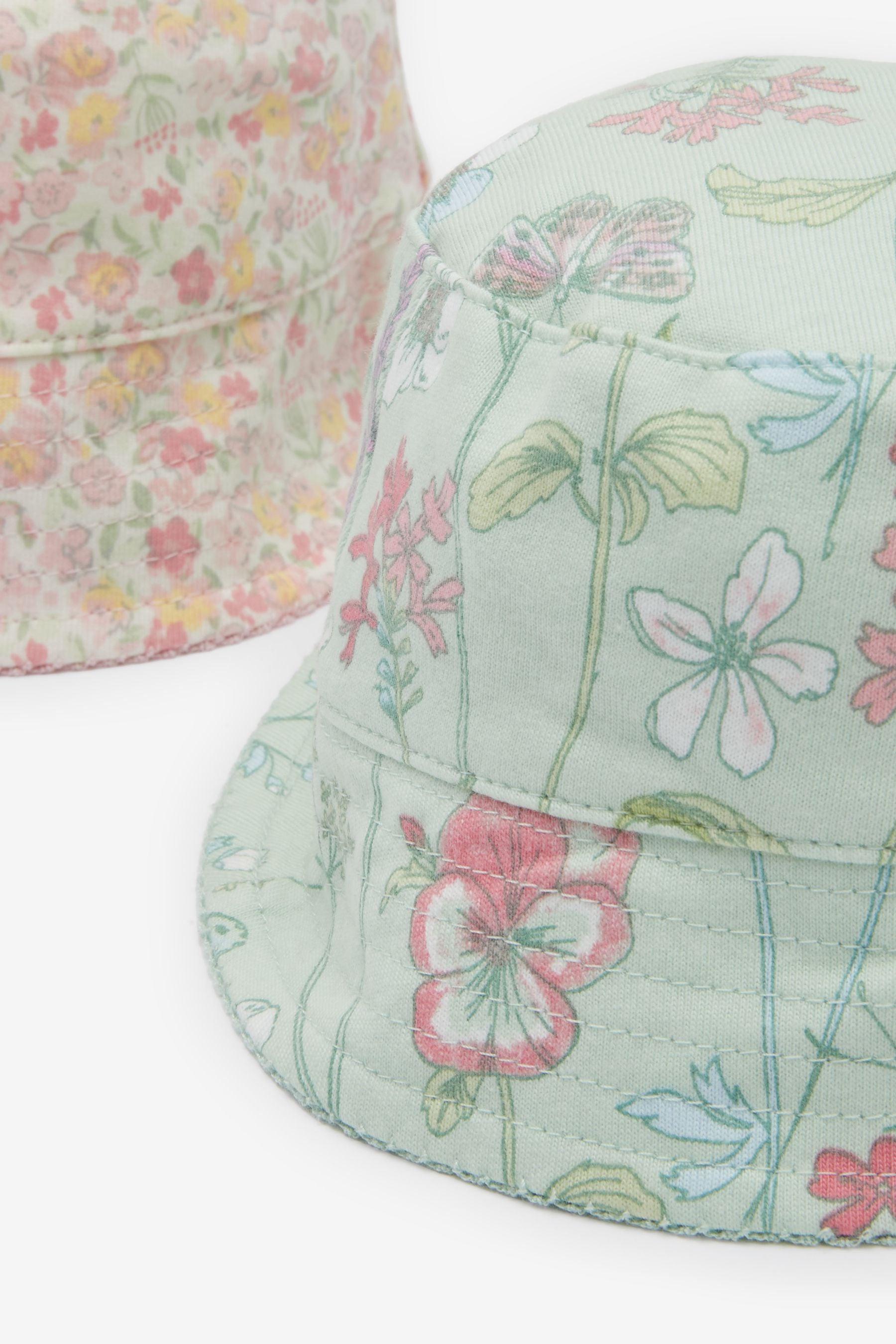 Pink Mint Floral 2 Pack Baby Summer Bucket Hats (0mths-2yrs)