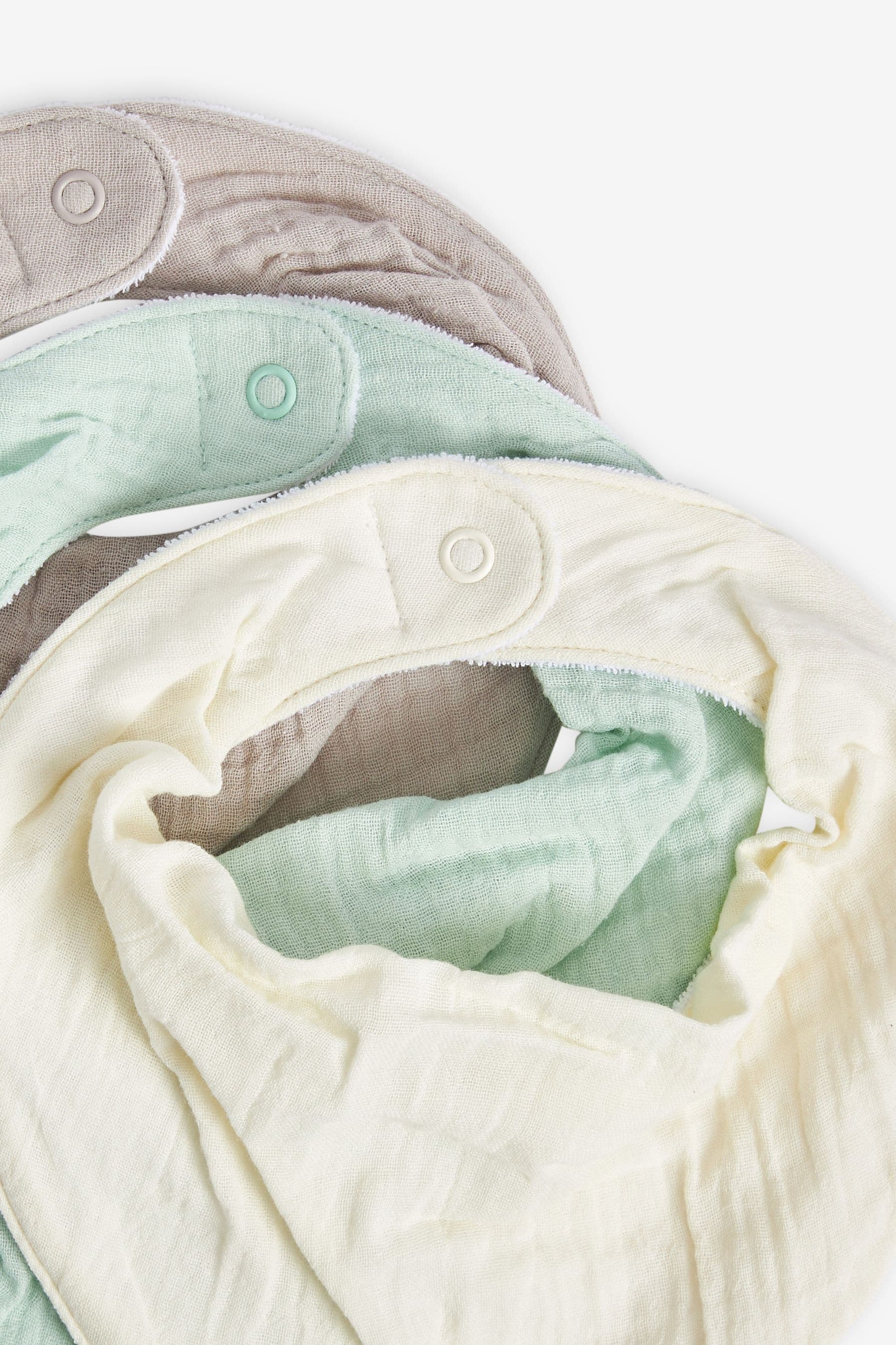 White Green and Grey 3 Pack Baby Muslin Dribble Bibs