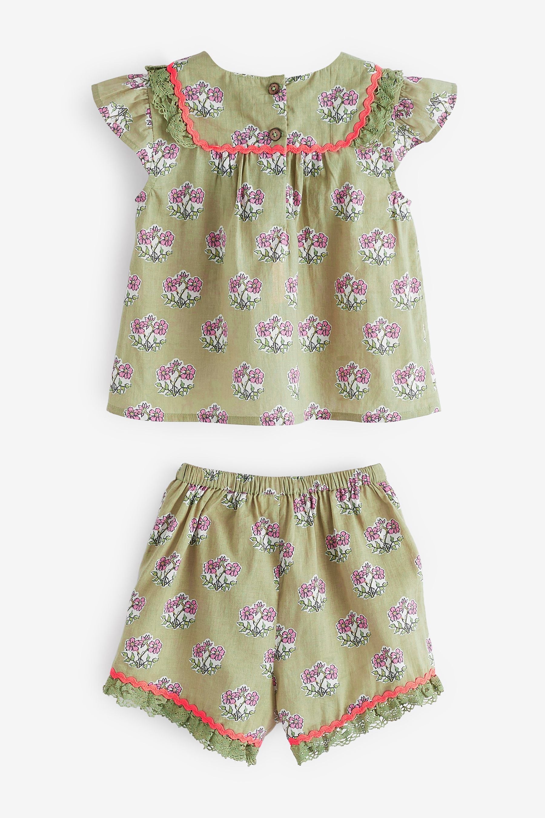 Green Woven Blouse And Shorts Set (3mths-7yrs)