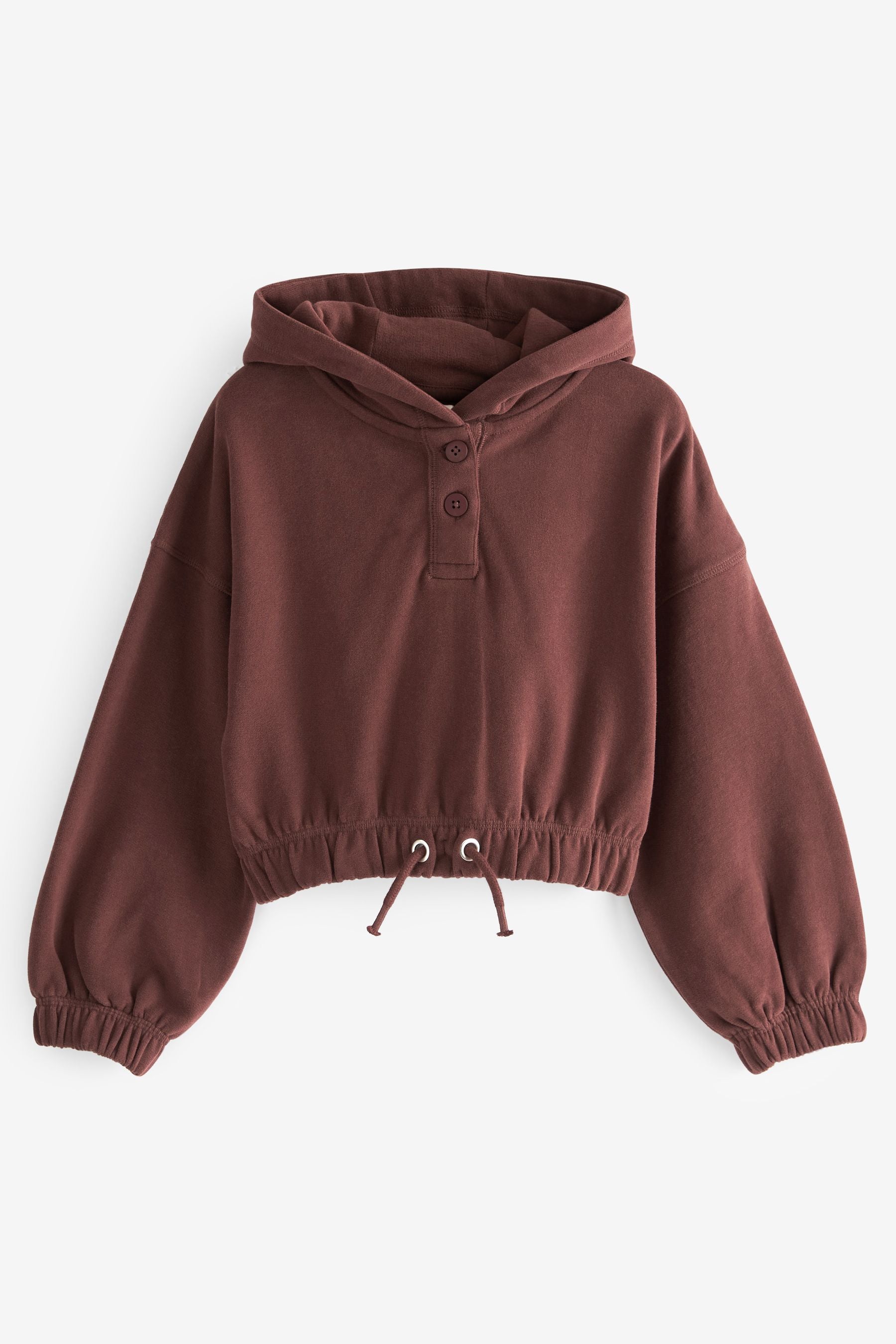 Chocolate Brown Cropped Drawstring Waist Hoodie (3-16yrs)