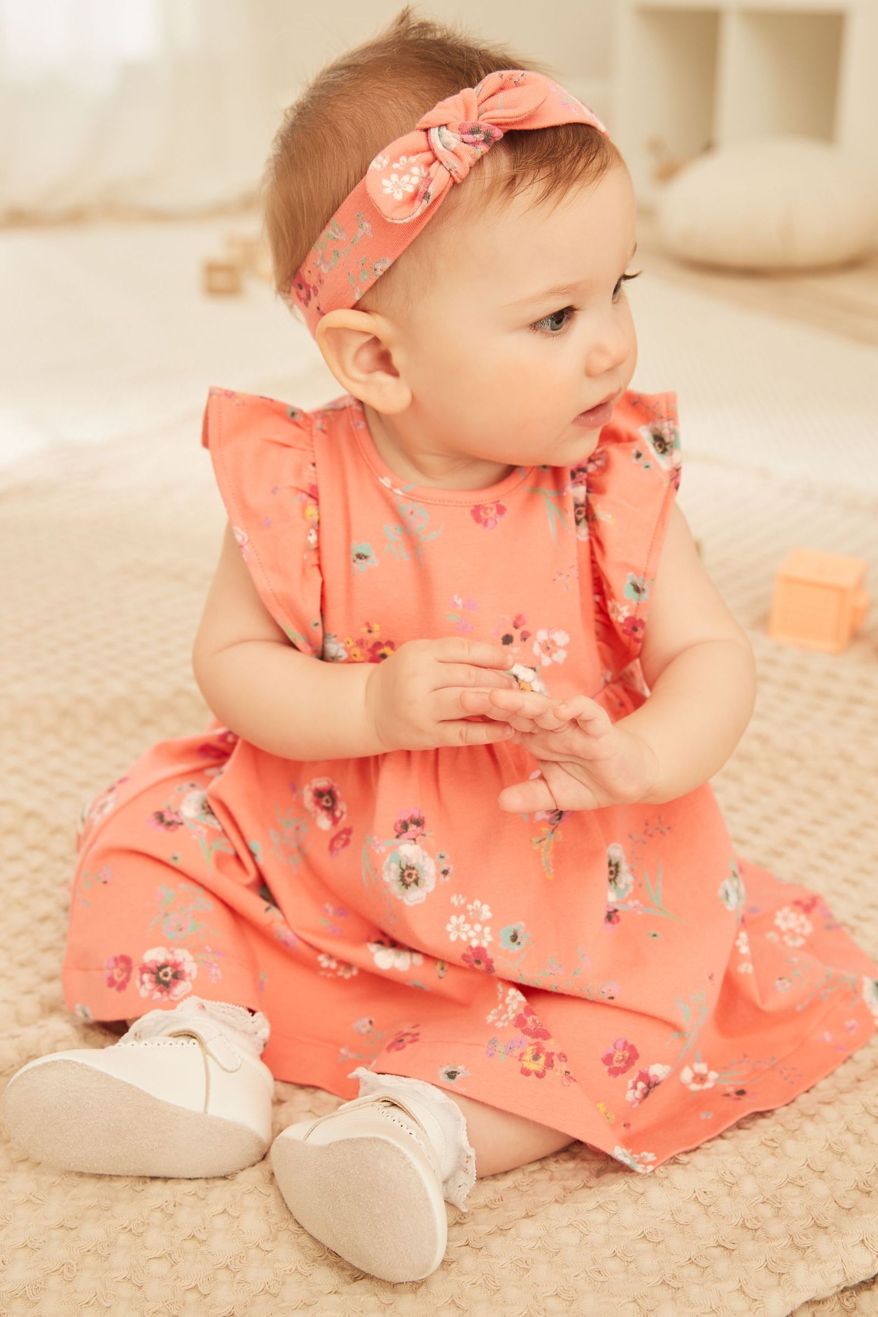 Bright Pink Baby 2 Piece Dress And Headband Set (0mths-2yrs)