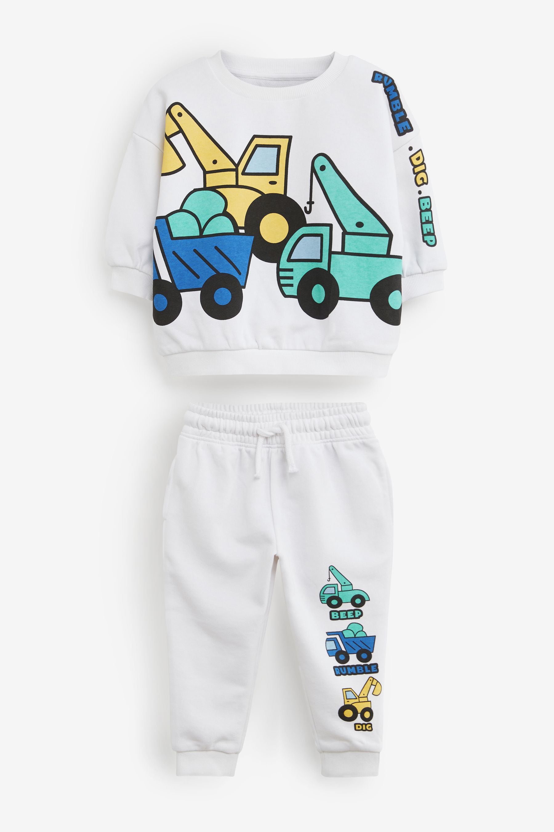 White Digger Character Jersey Crew Neck Sweater & Joggers Set (3mths-7yrs)