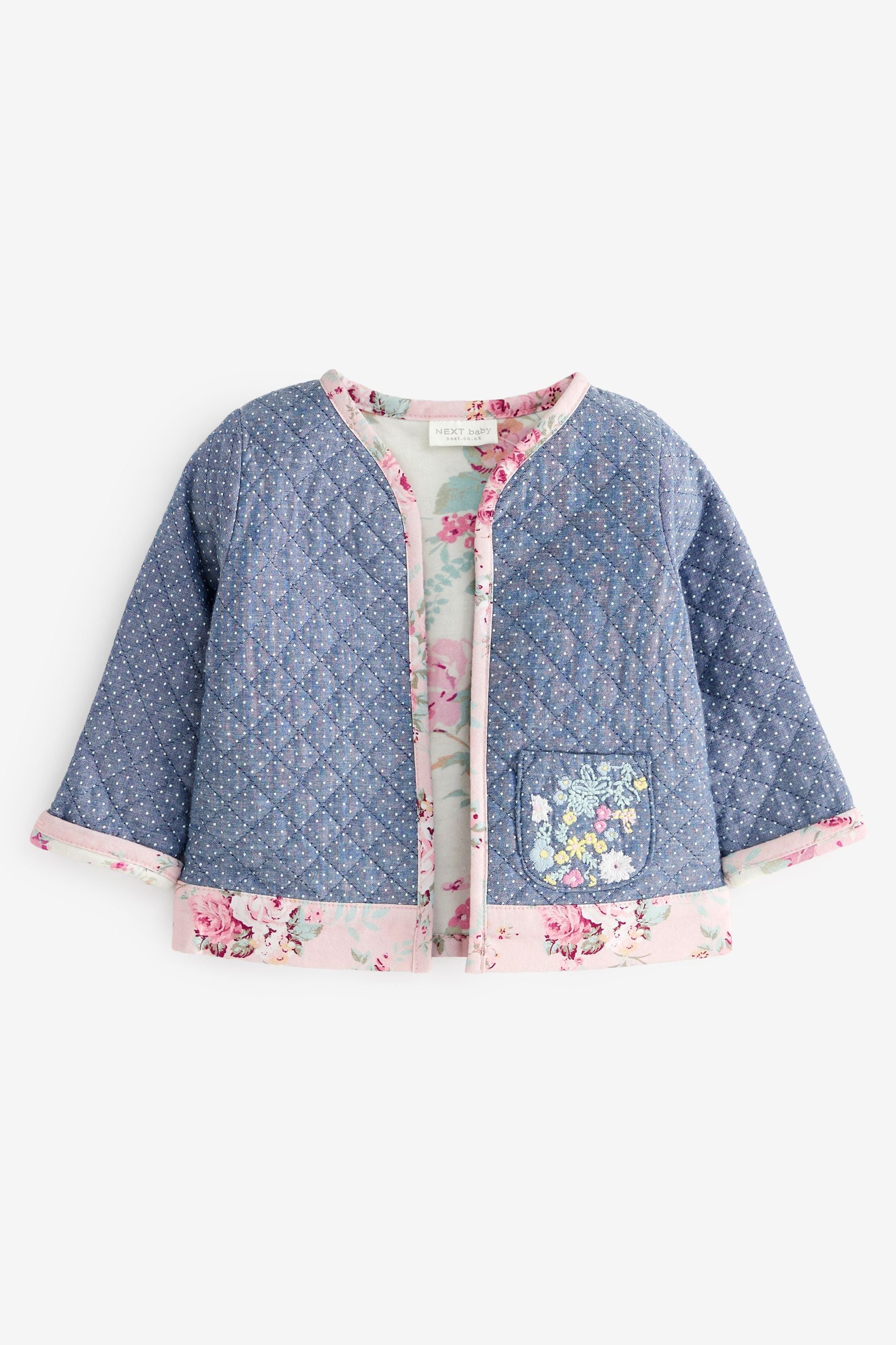 Navy Blue/Pink Baby Quilted Patchwork Jacket (0mths-2yrs)