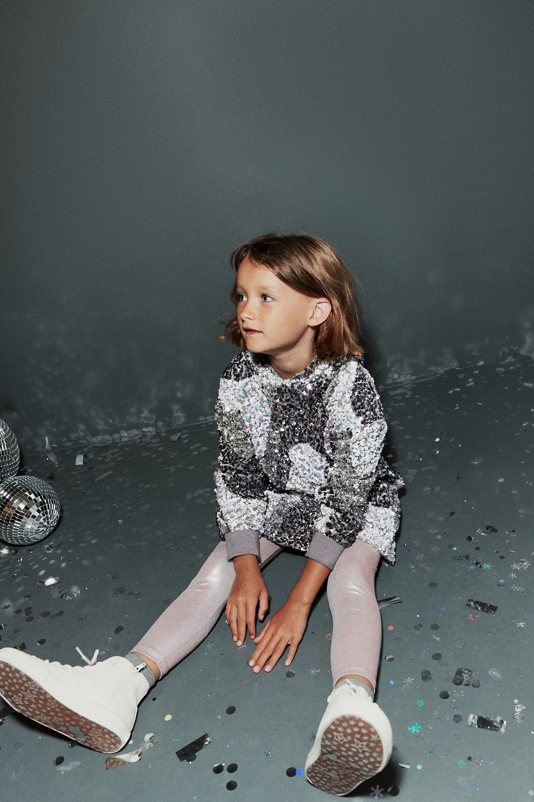 Silver Sequin Longline Hoodie And Leggings Set (3-16yrs)