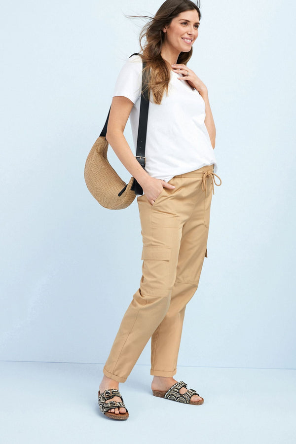 Camel Brown Maternity Utility Cargo Trouser