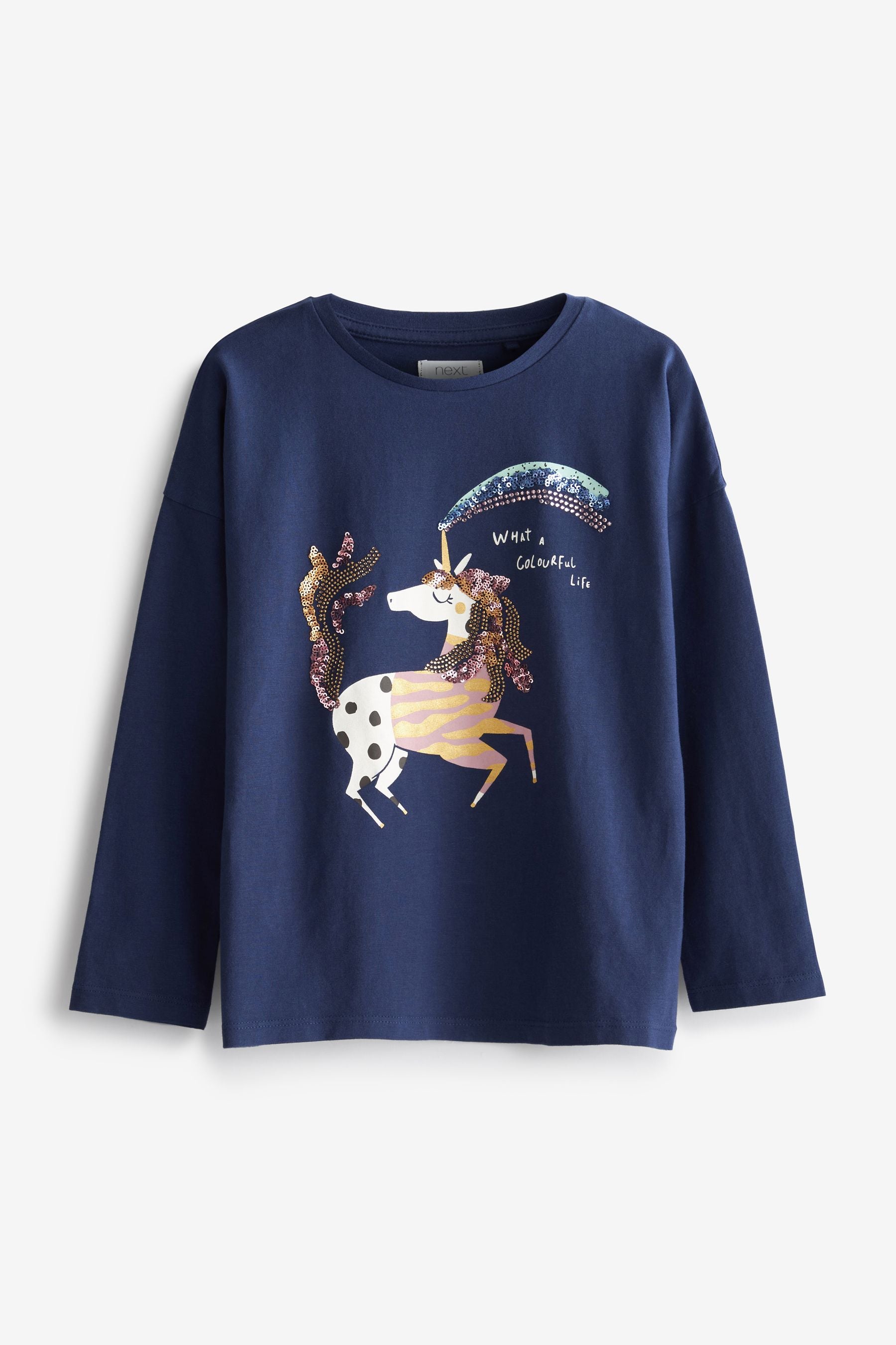 Navy Blue/Pink/Purple 3 Pack Sequin Unicorn Long Sleeve T-Shirts (3-16yrs)