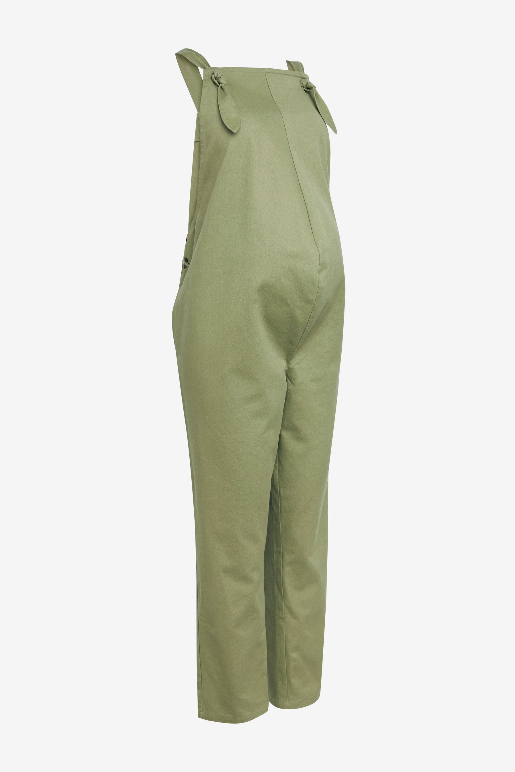 Khaki Green Maternity Adjustable Strap Cotton Relaxed Jumpsuit