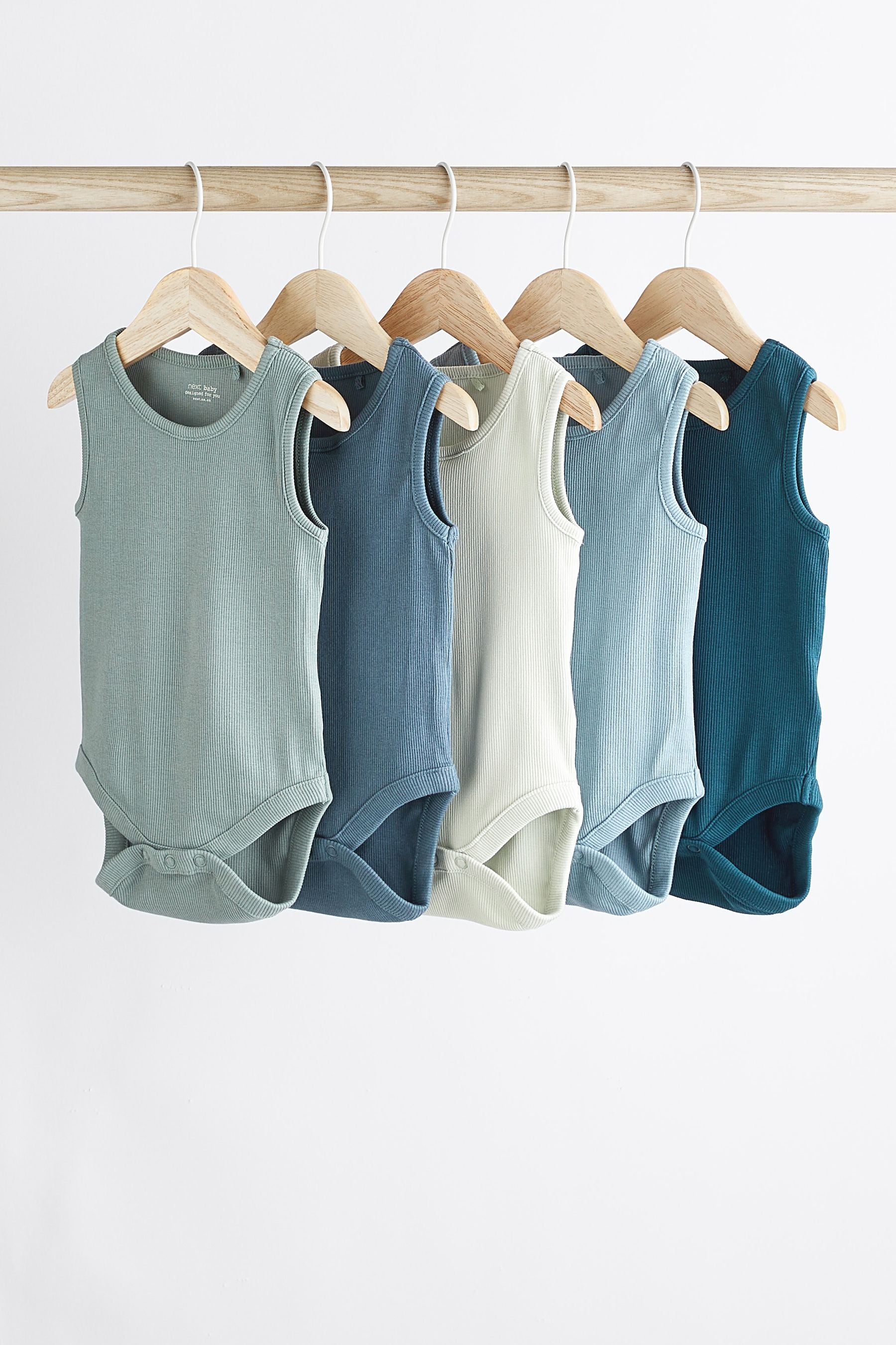 Modern Blue 5 Pack Baby Vest Bodysuits