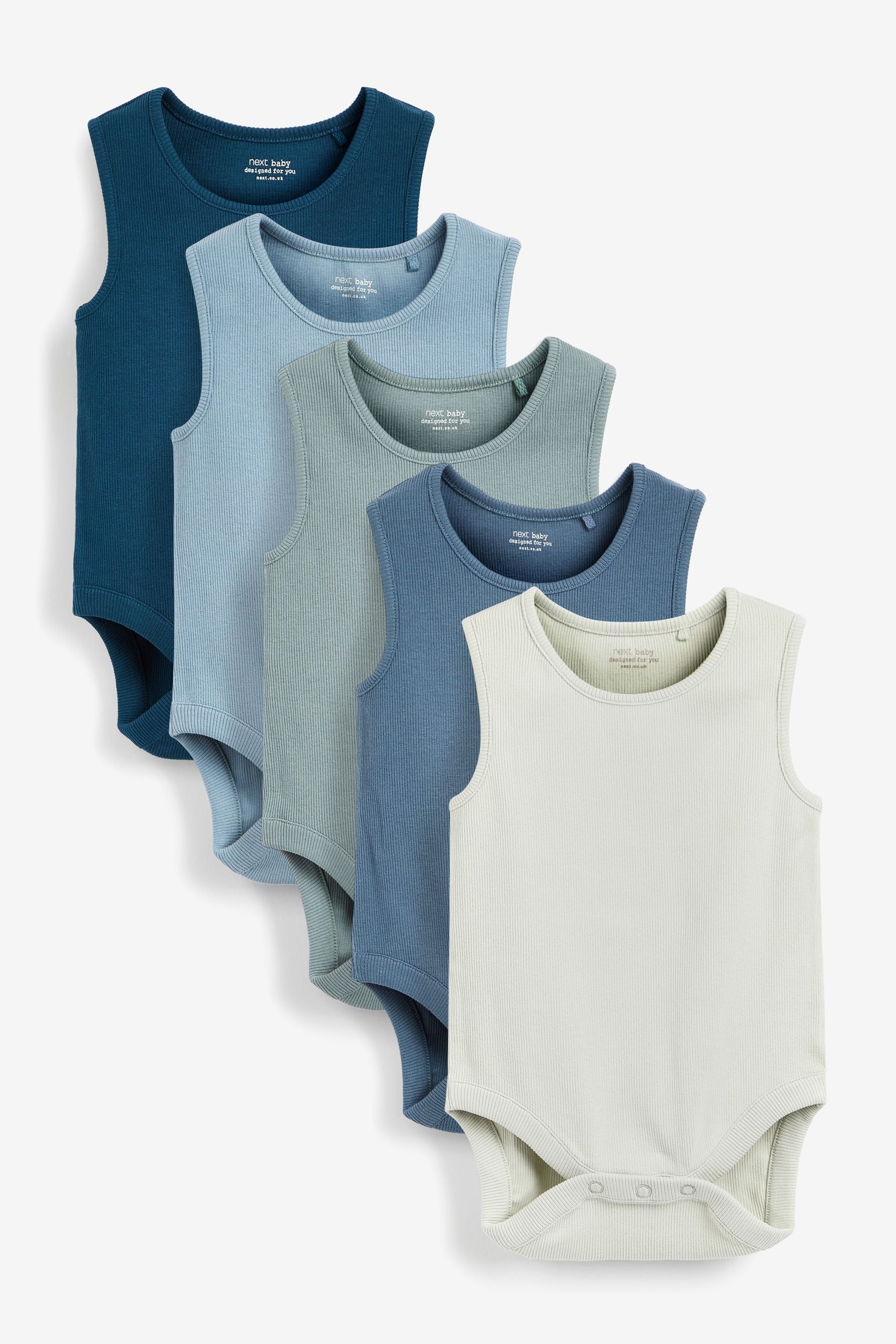 Modern Blue 5 Pack Baby Vest Bodysuits