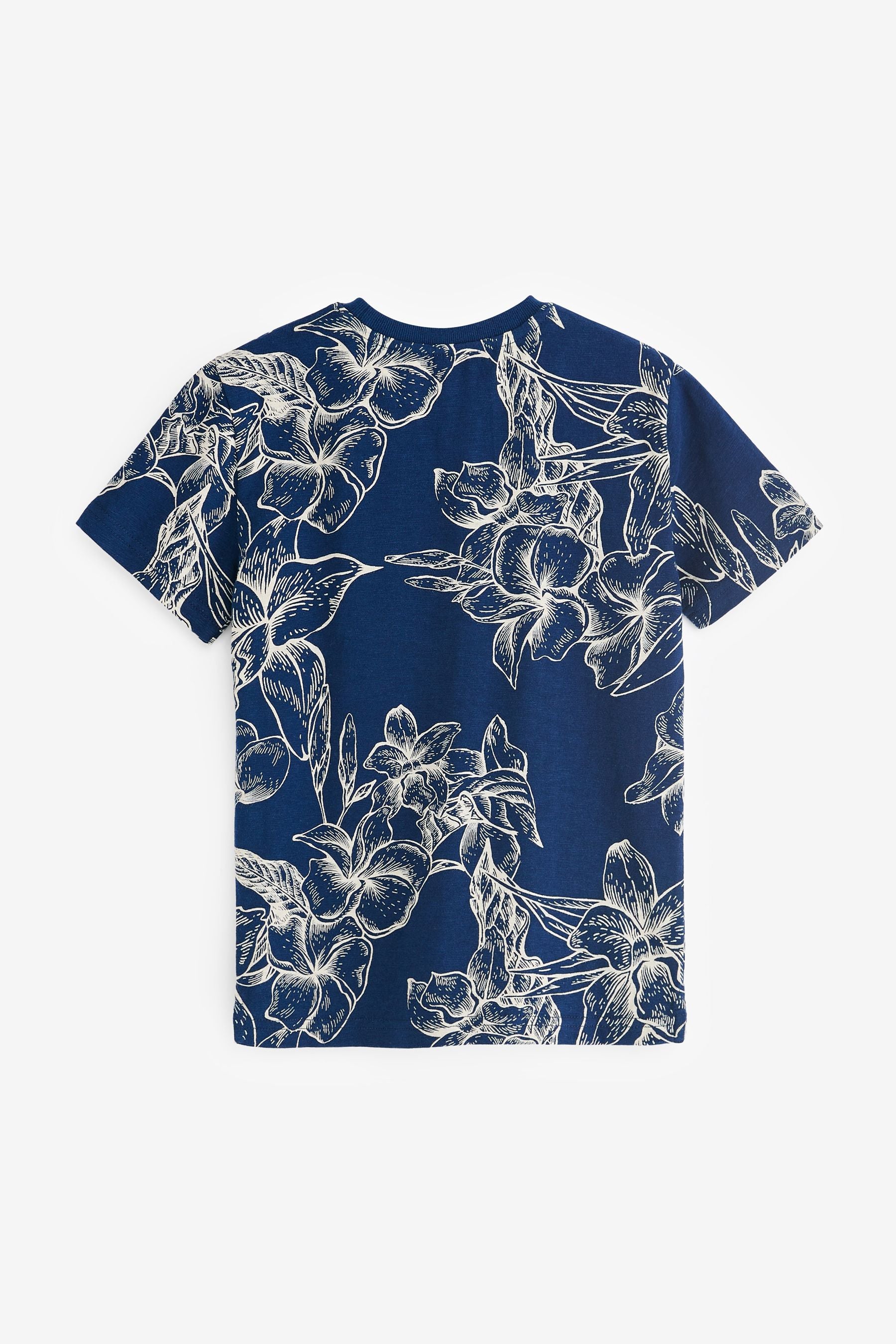 Navy Blue Hibiscus All Over Print Short Sleeve T-Shirt (3-16yrs)