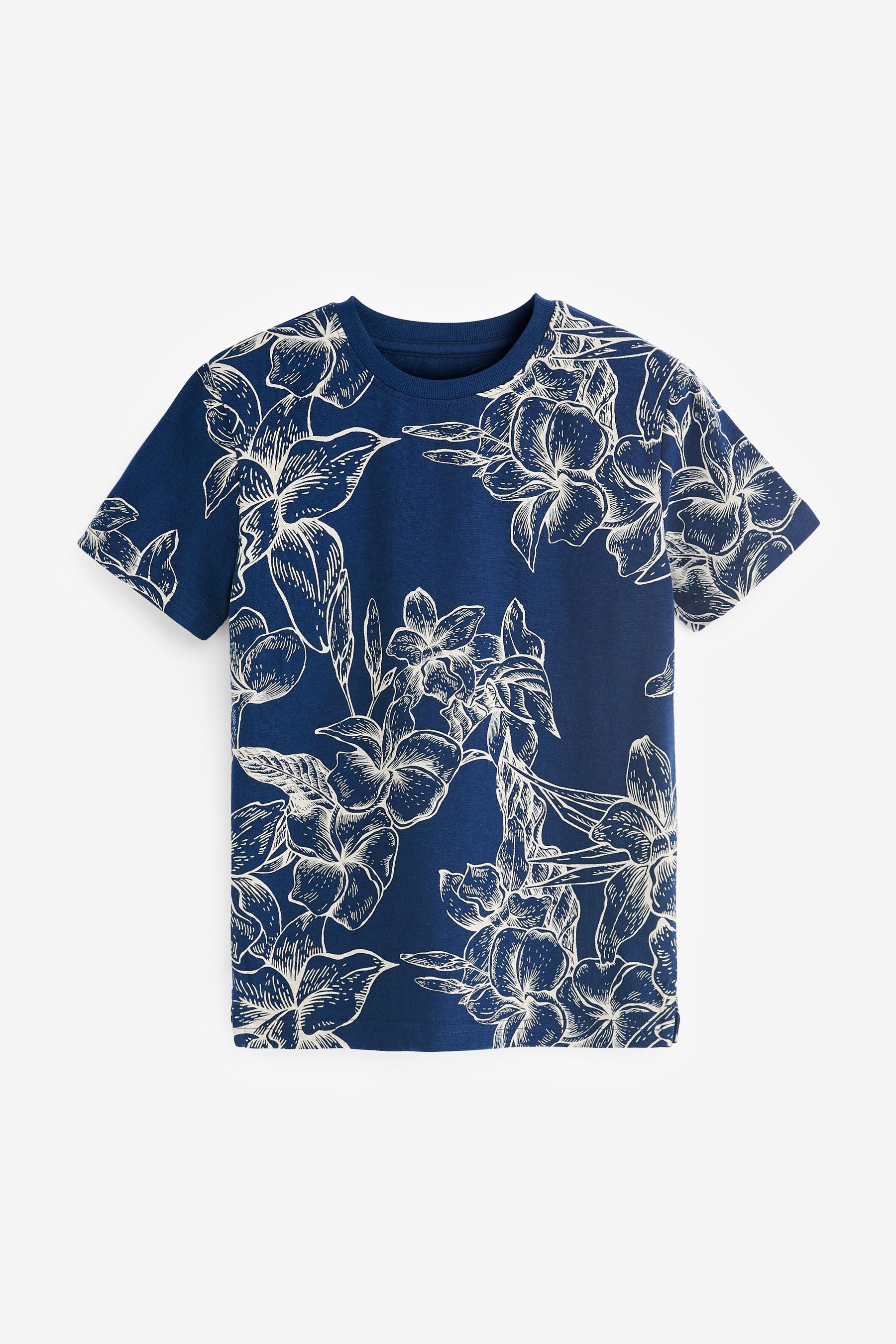 Navy Blue Hibiscus All Over Print Short Sleeve T-Shirt (3-16yrs)