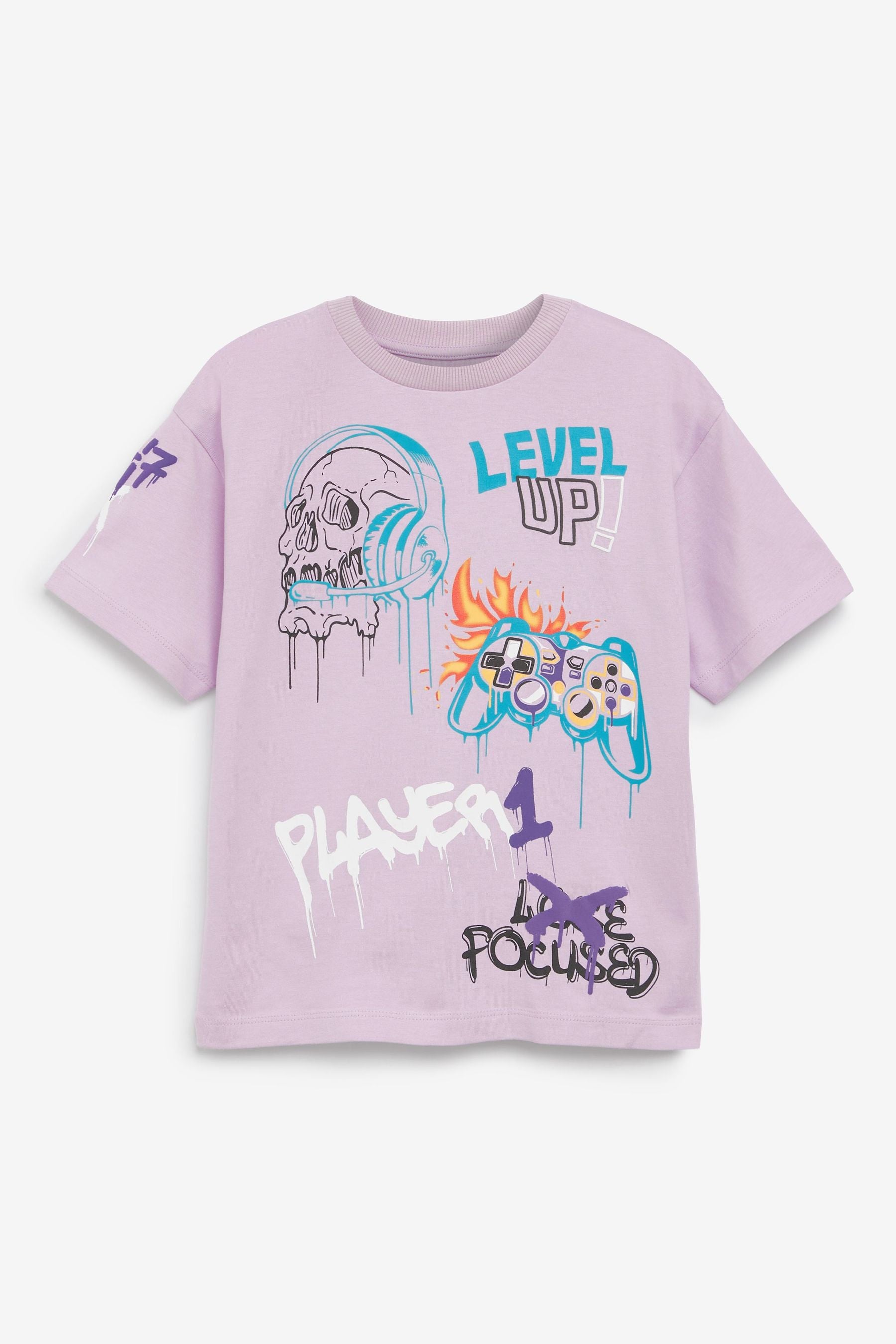 Lilac Purple Graffiti Gaming Short Sleeve Graphic T-Shirt (3-16yrs)