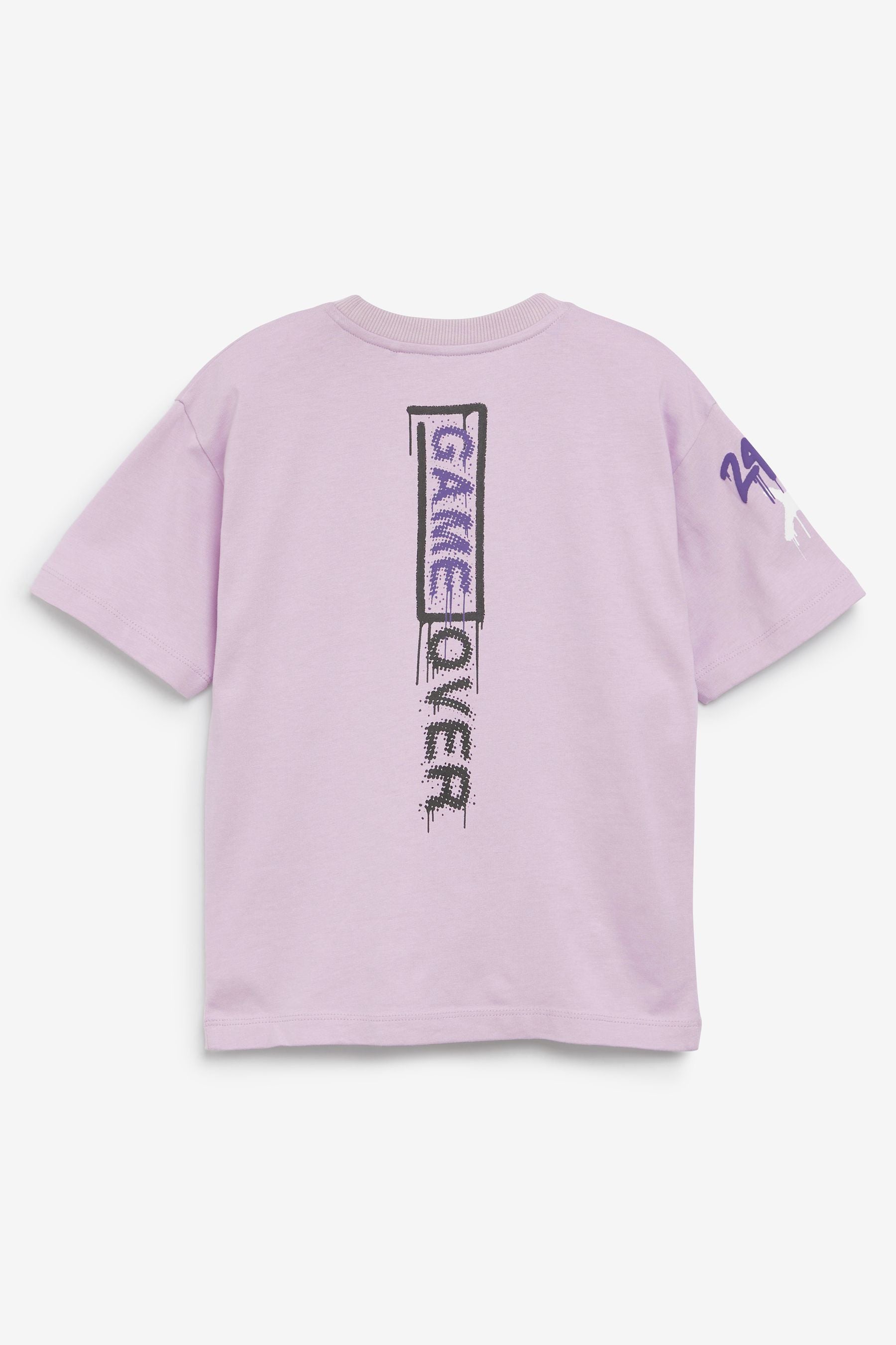 Lilac Purple Graffiti Gaming Short Sleeve Graphic T-Shirt (3-16yrs)