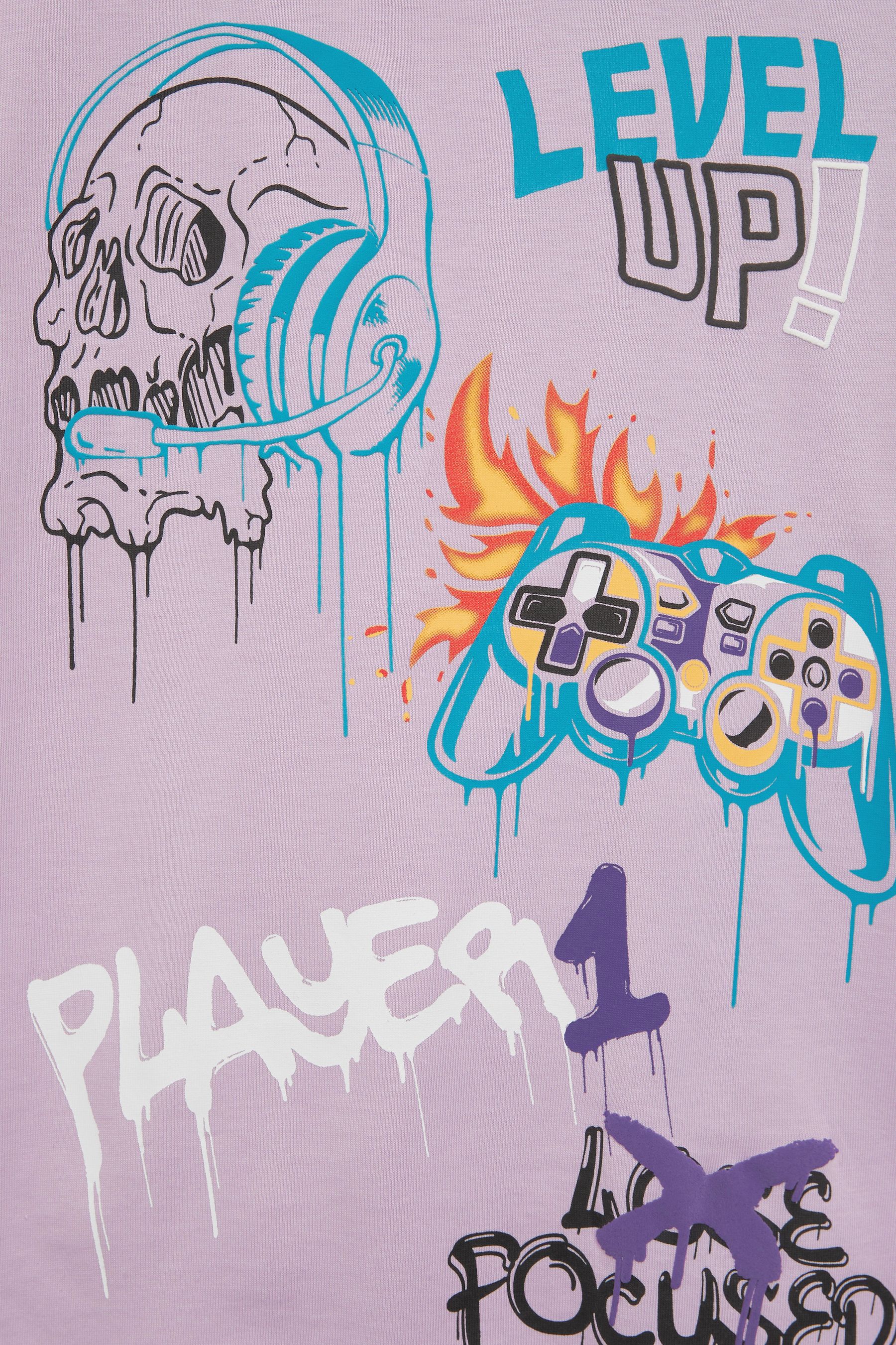 Lilac Purple Graffiti Gaming Short Sleeve Graphic T-Shirt (3-16yrs)