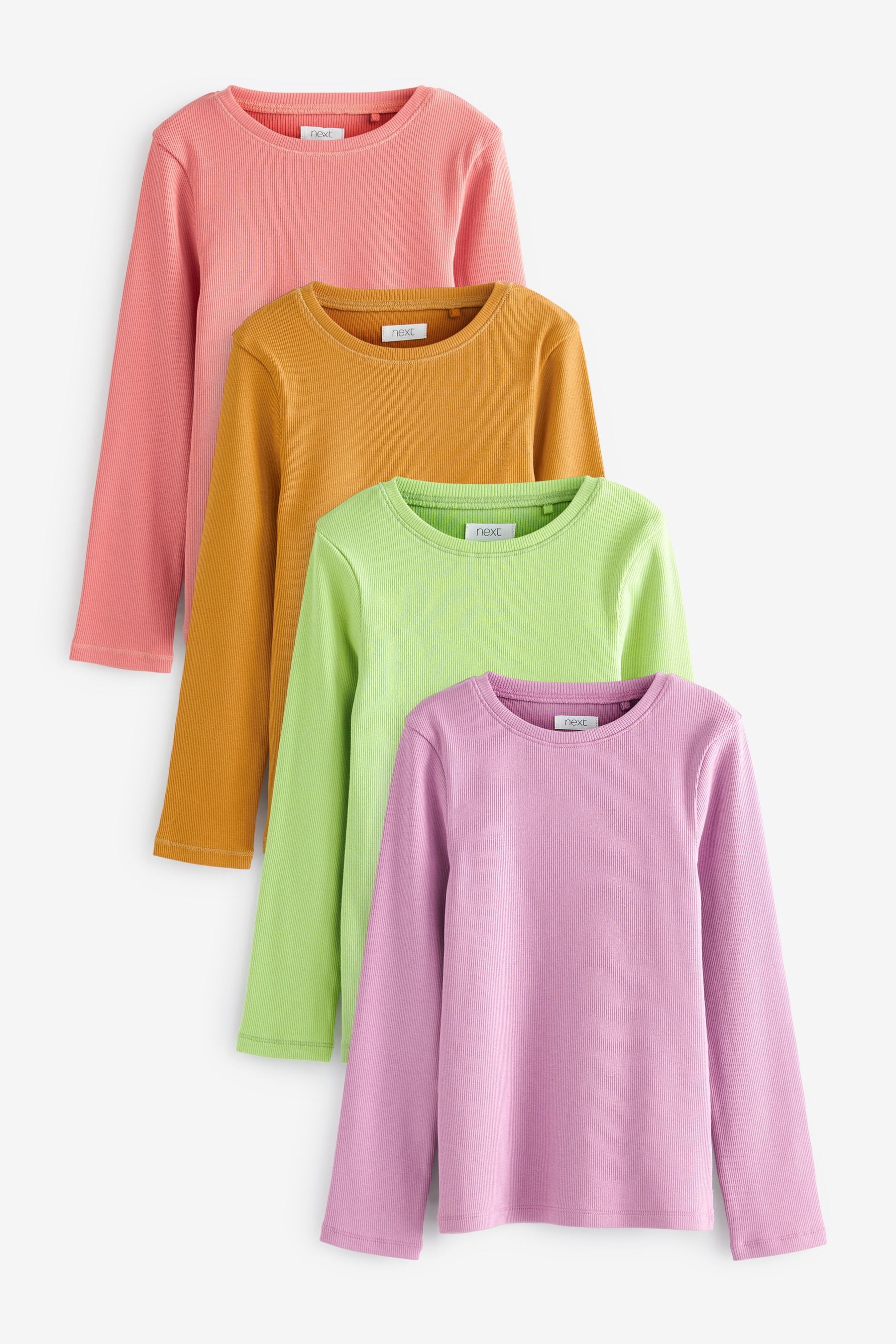 Brights 4 Pack Long Sleeve Ribbed Tops (3-16yrs)