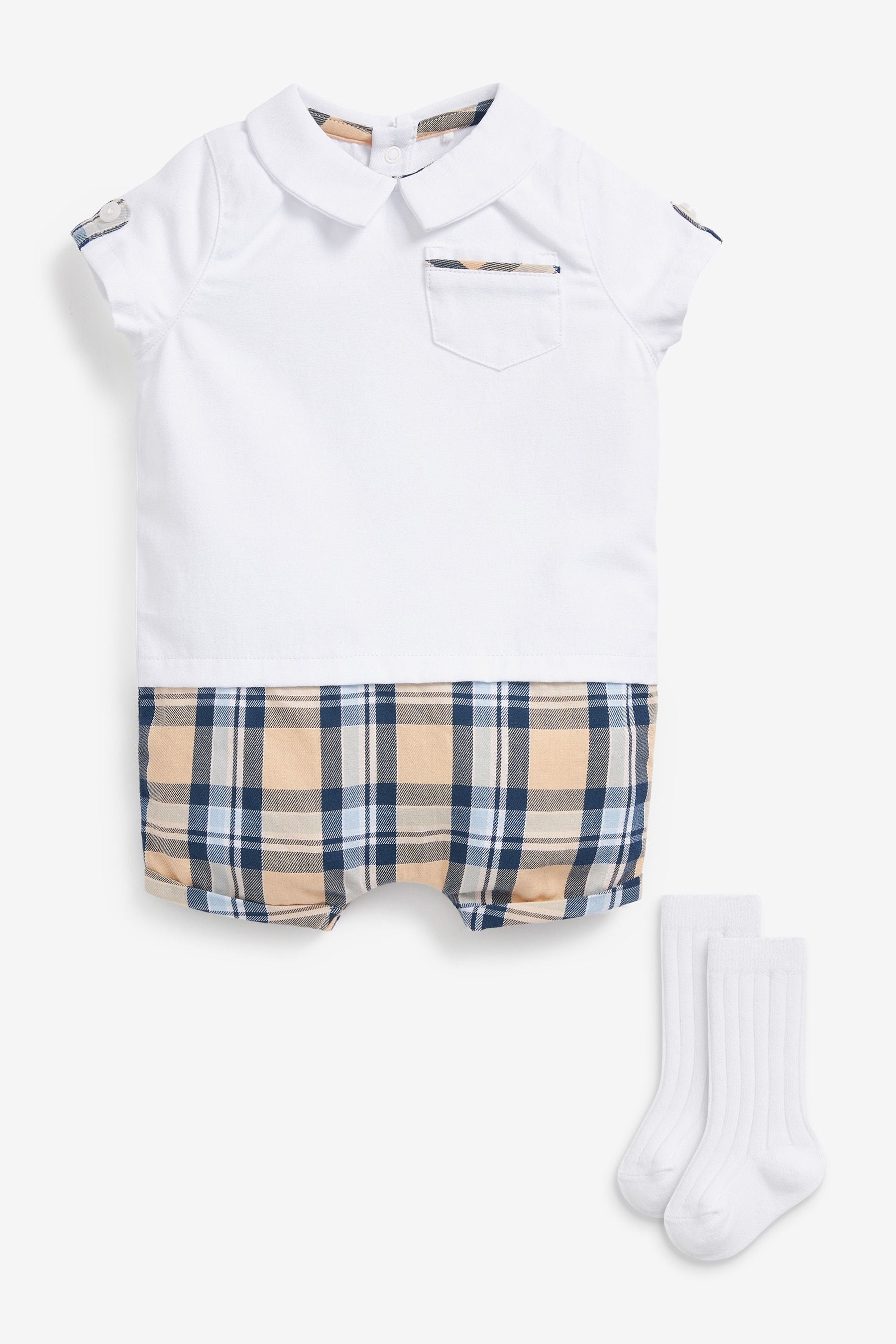 Neutral Check Shorts Set