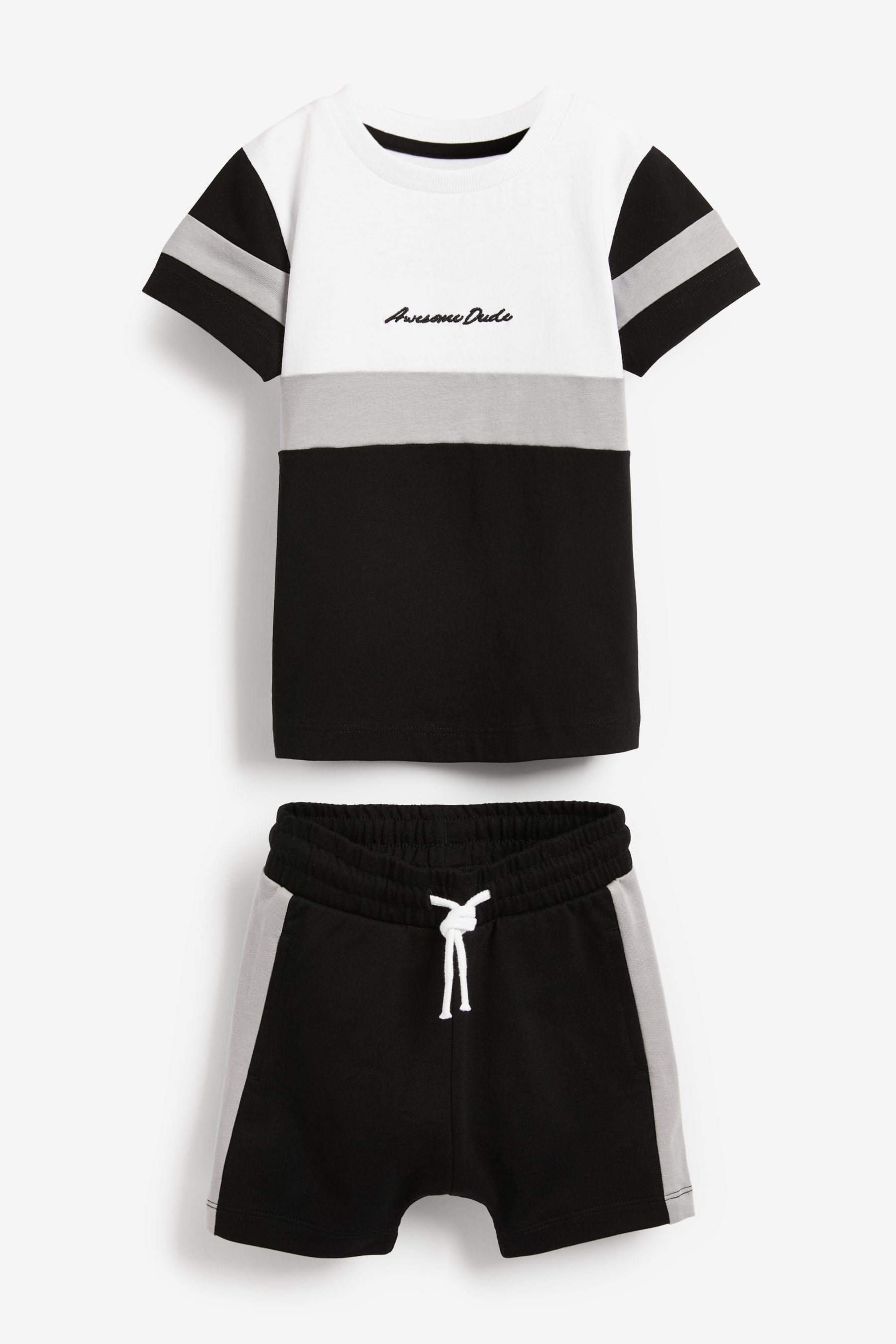 Black/White Colourblock T-Shirt and Shorts Set (3mths-7yrs)