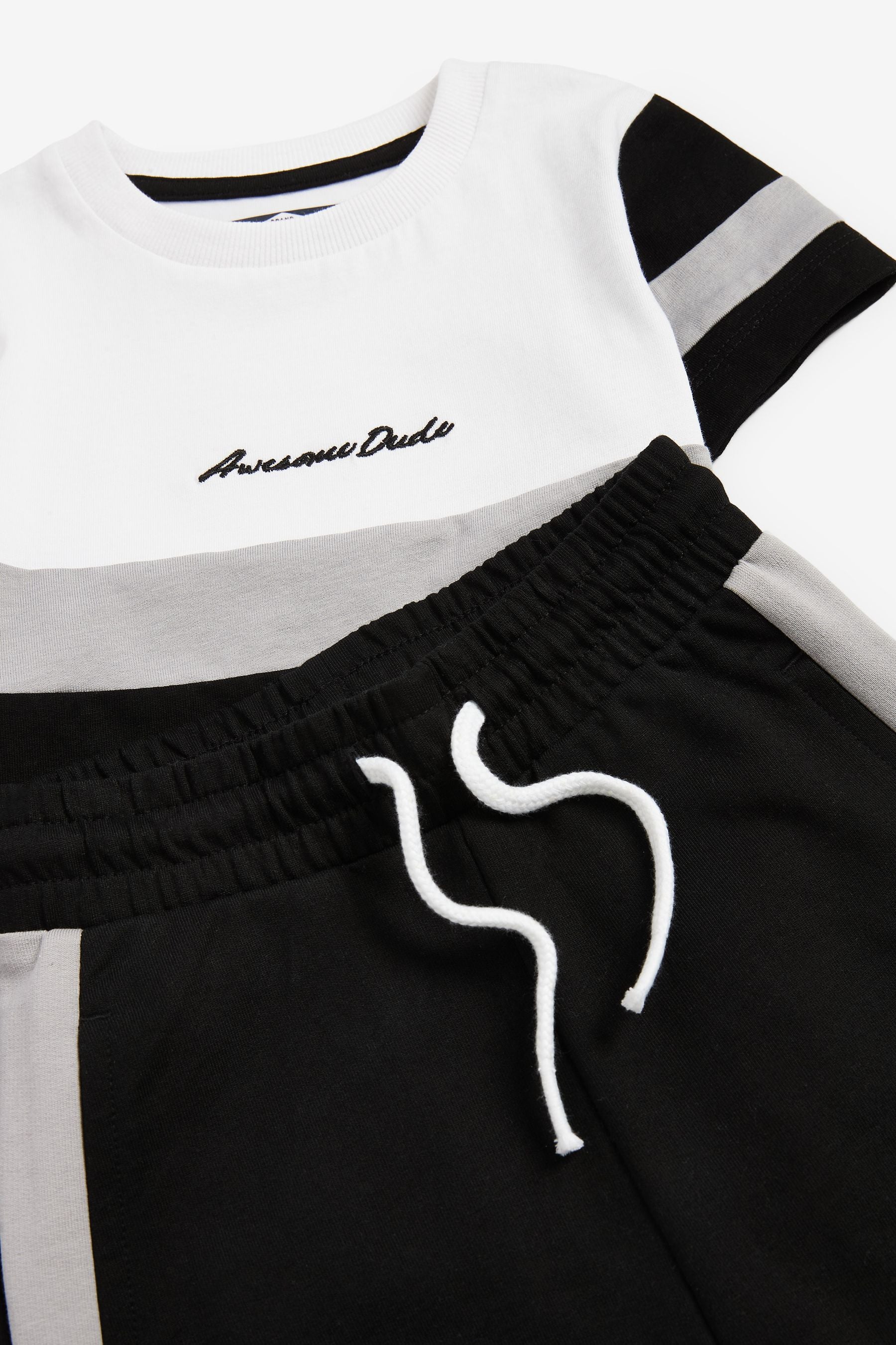 Black/White Colourblock T-Shirt and Shorts Set (3mths-7yrs)