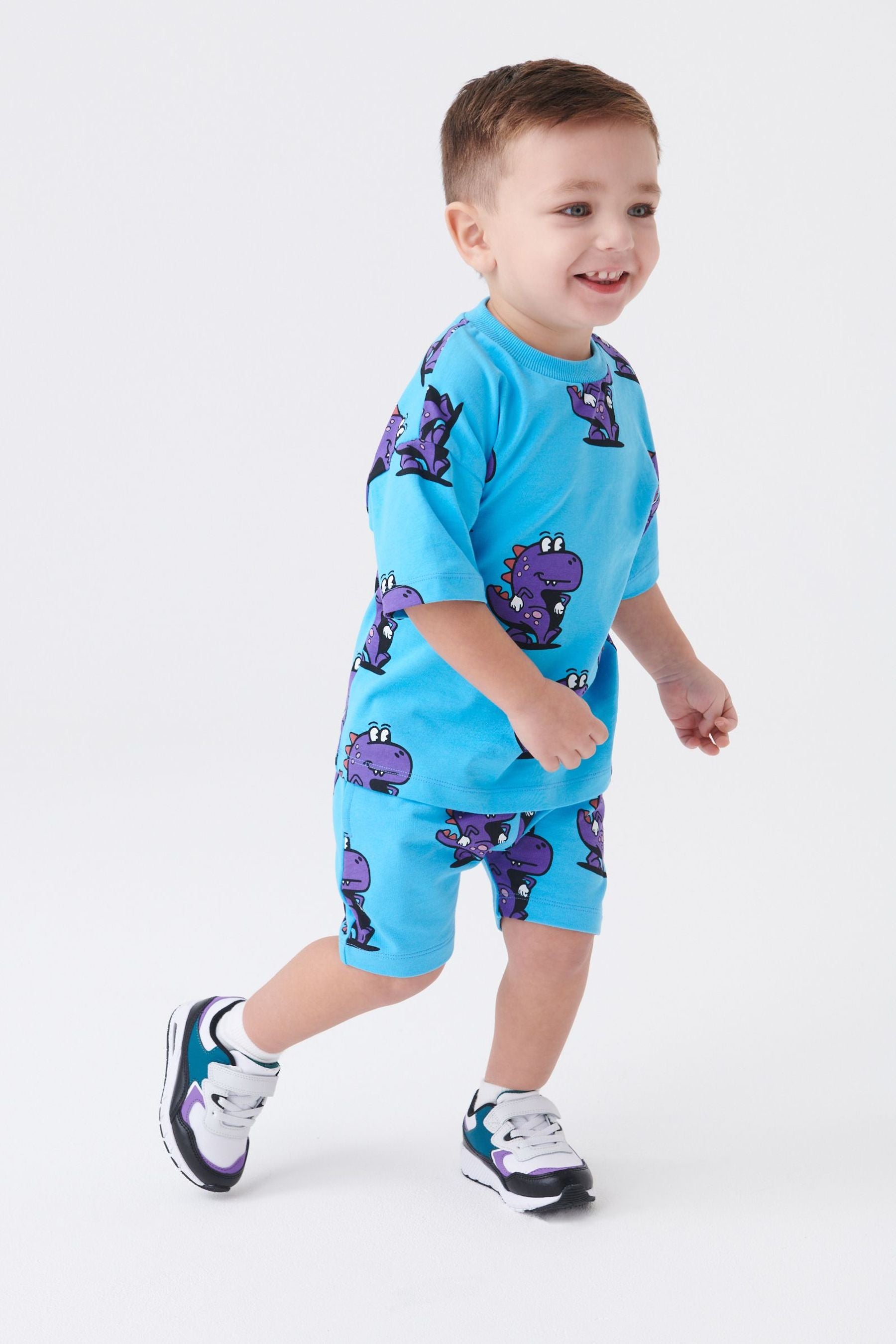 Turquoise Blue Oversized All Over Printed T-Shirt and Shorts Set (3mths-7yrs)