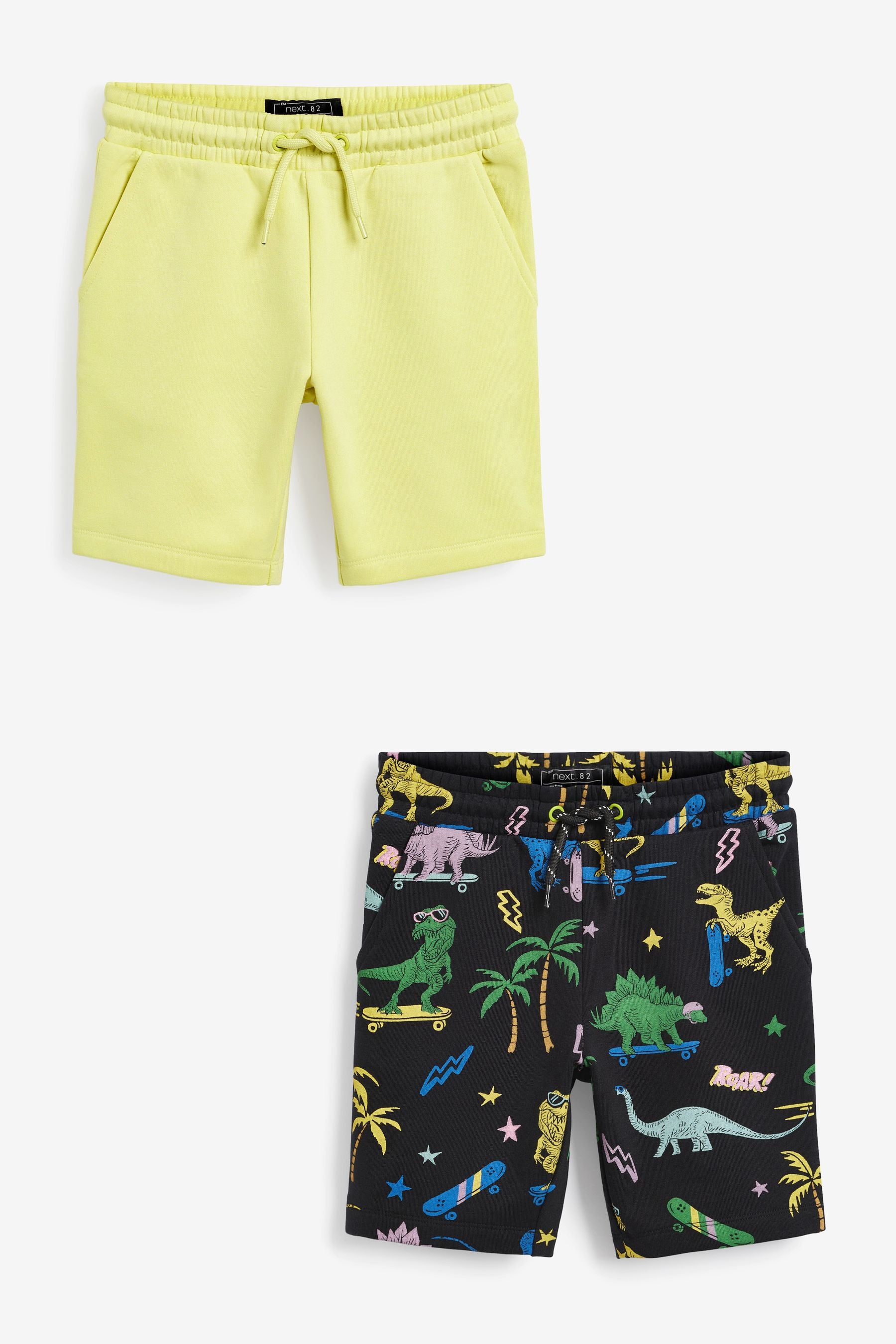 Yellow/Black Dino 2 Pack All Over Print Shorts (3-12yrs)