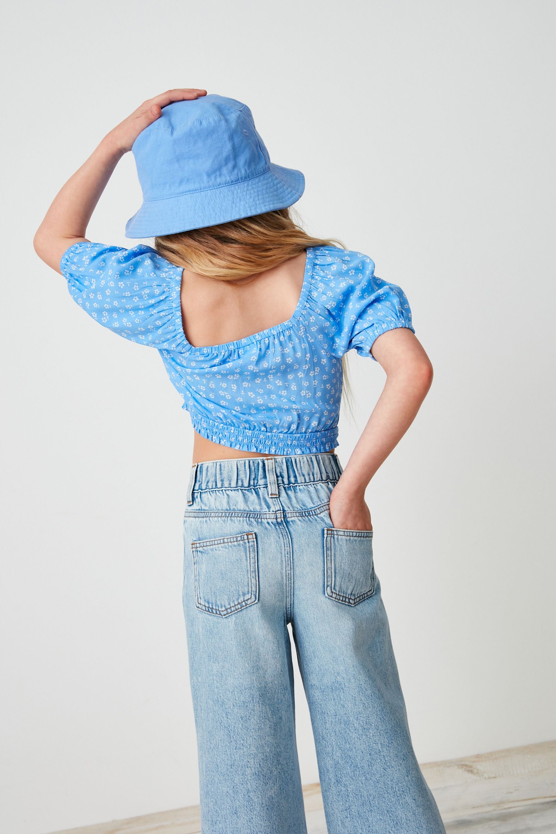 Blue Shirred Top (3-16yrs)