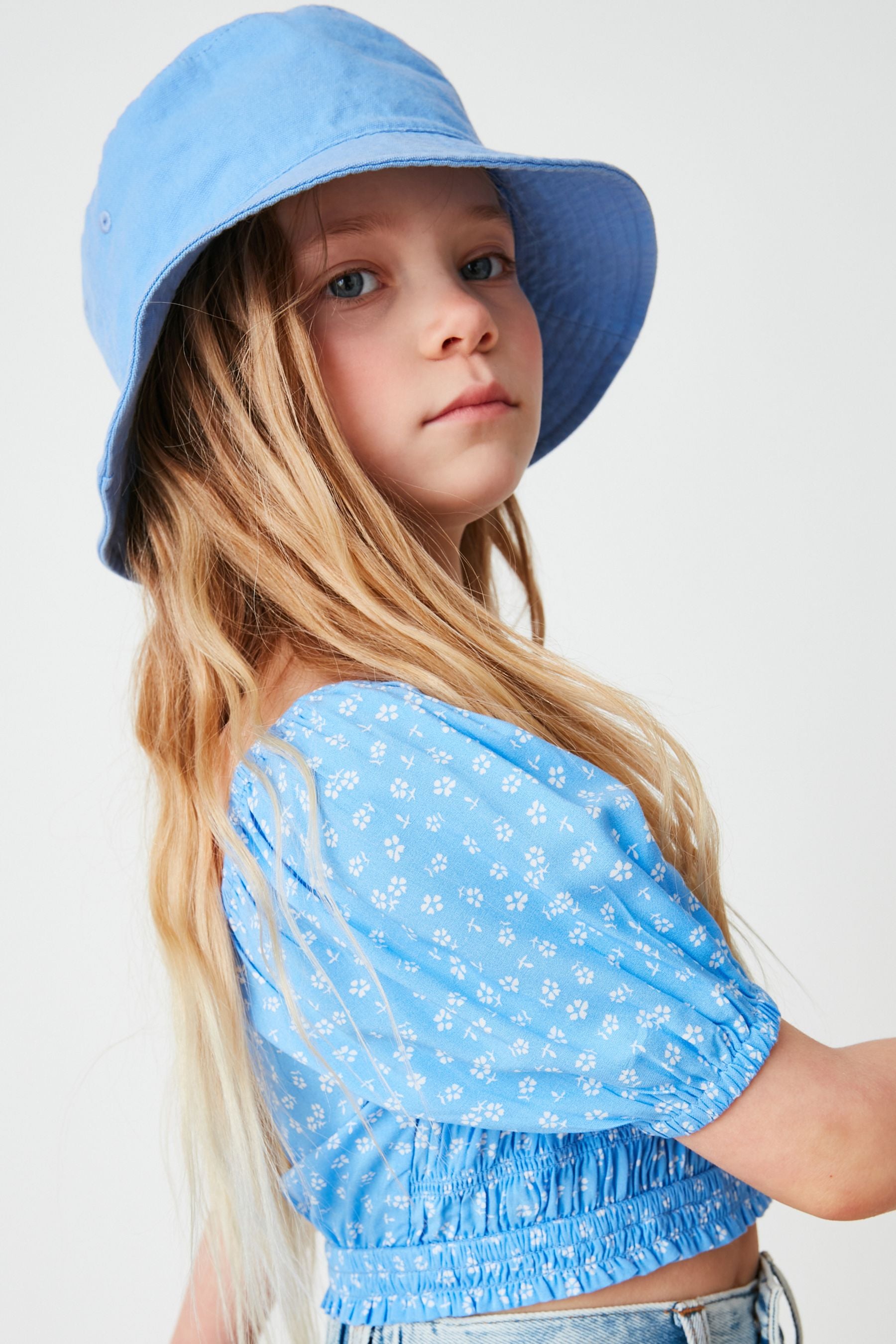 Blue Shirred Top (3-16yrs)