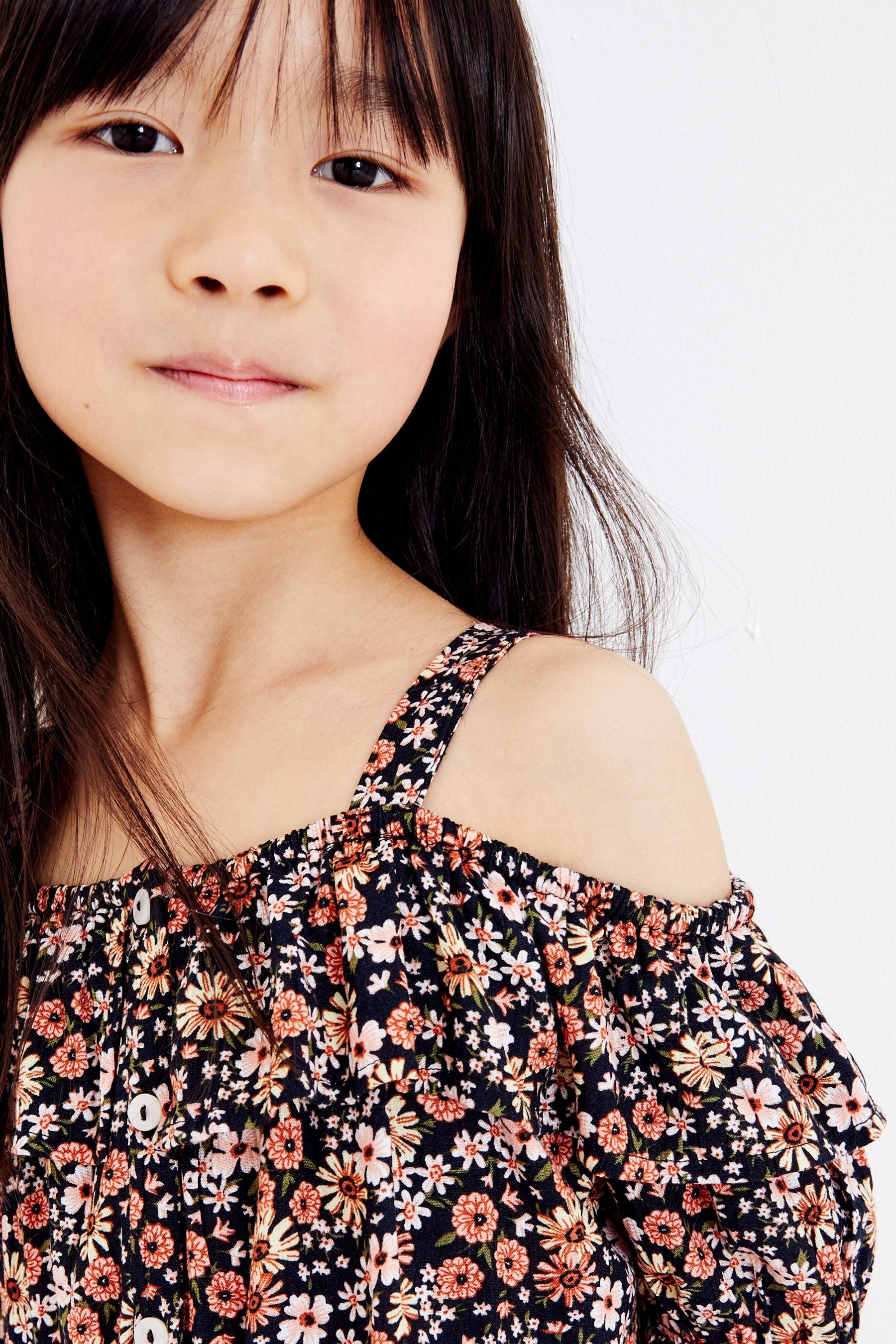 Black Floral Cold Shoulder Blouse (3-16yrs)