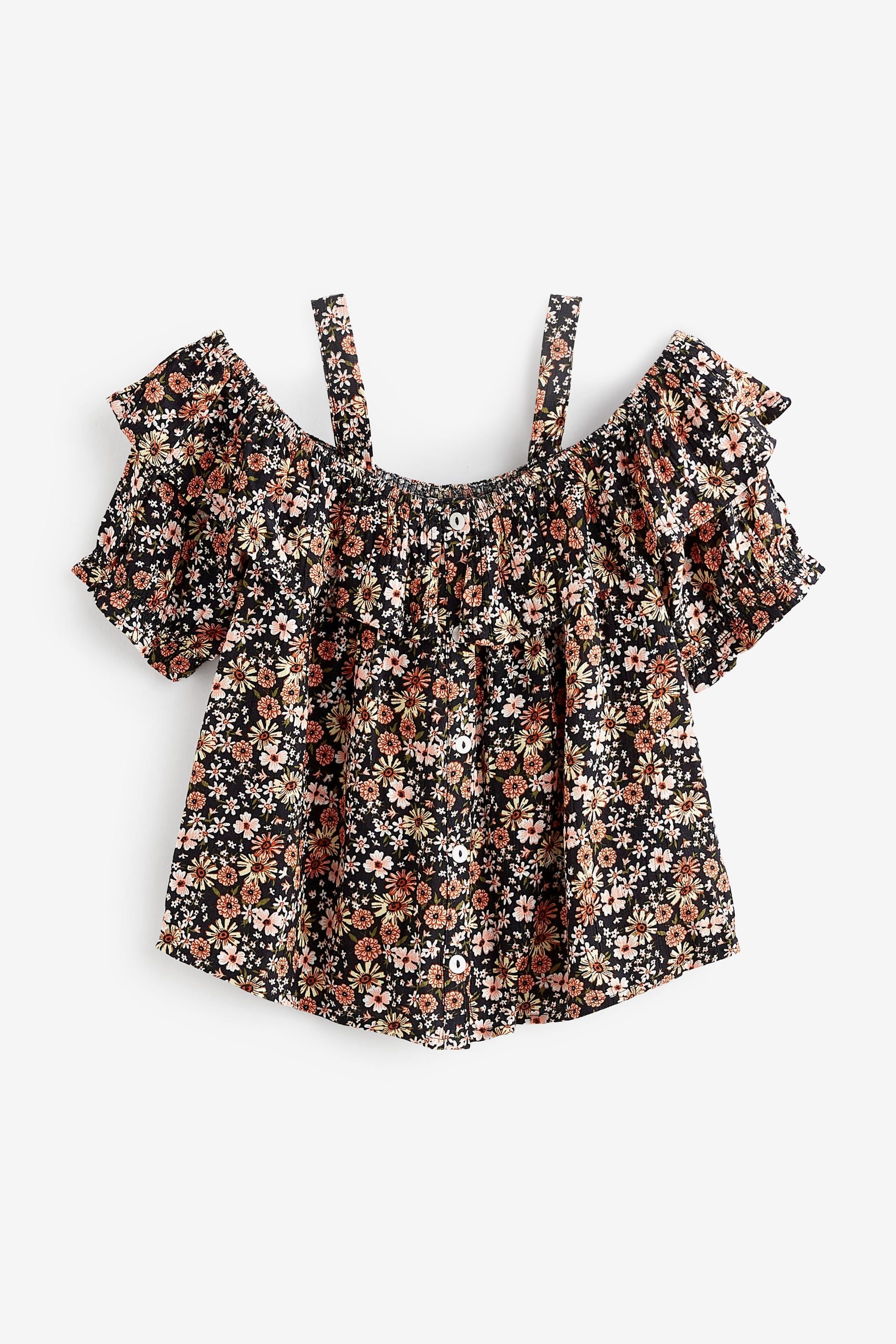 Black Floral Cold Shoulder Blouse (3-16yrs)