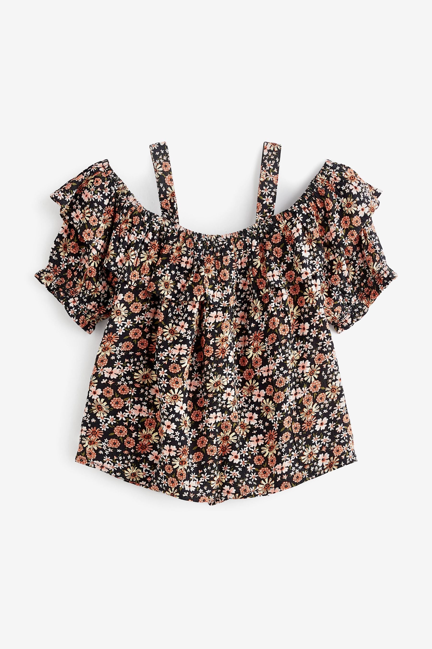 Black Floral Cold Shoulder Blouse (3-16yrs)