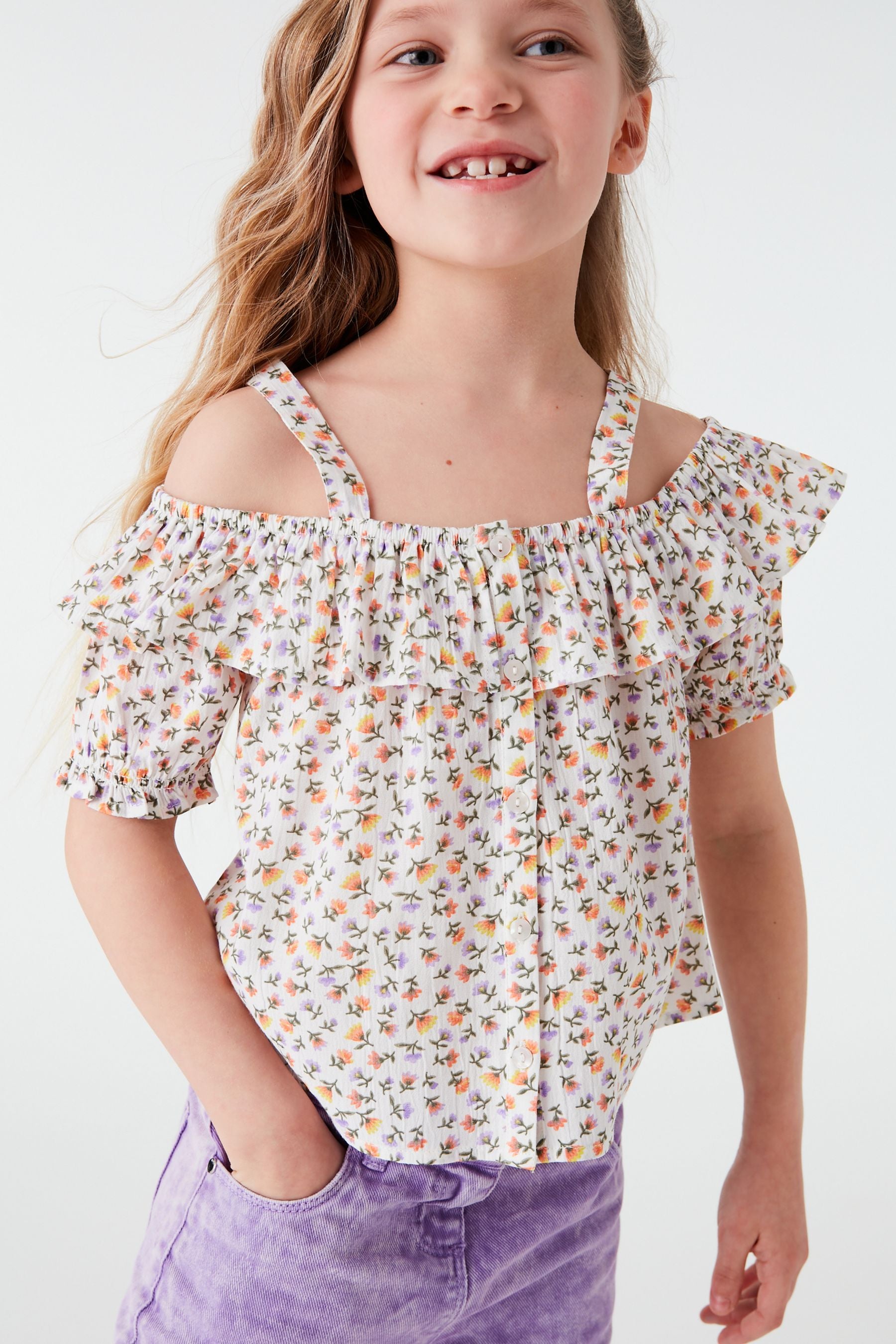 Cream Ditsy Cold Shoulder Blouse (3-16yrs)