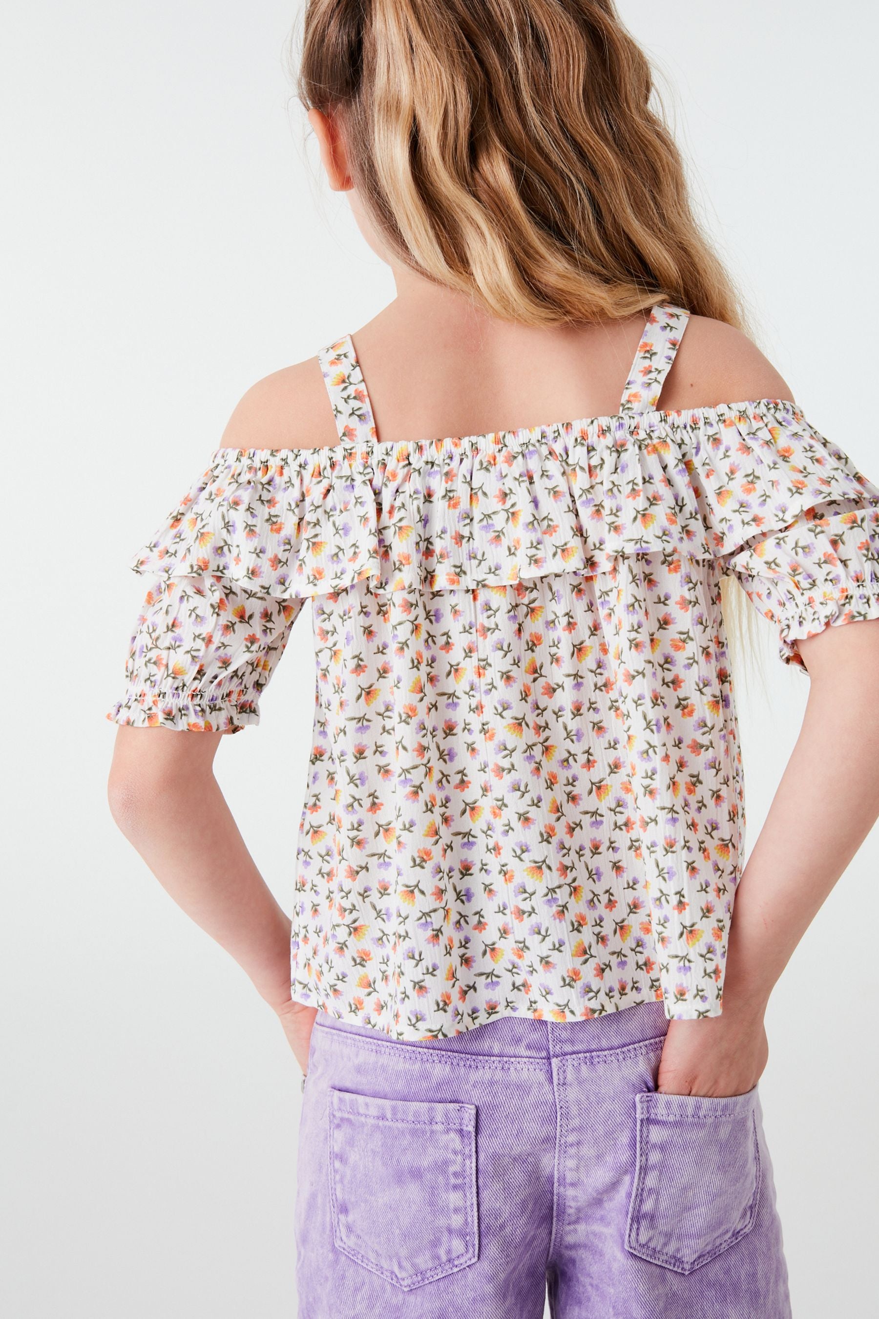 Cream Ditsy Cold Shoulder Blouse (3-16yrs)