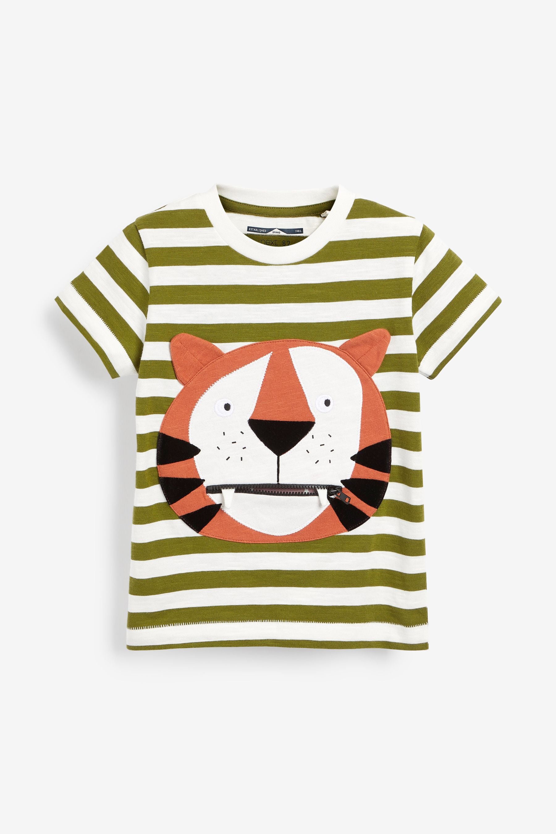 Green/White Tiger Zip Mouth Appliqu T-Shirt (3mths-7yr