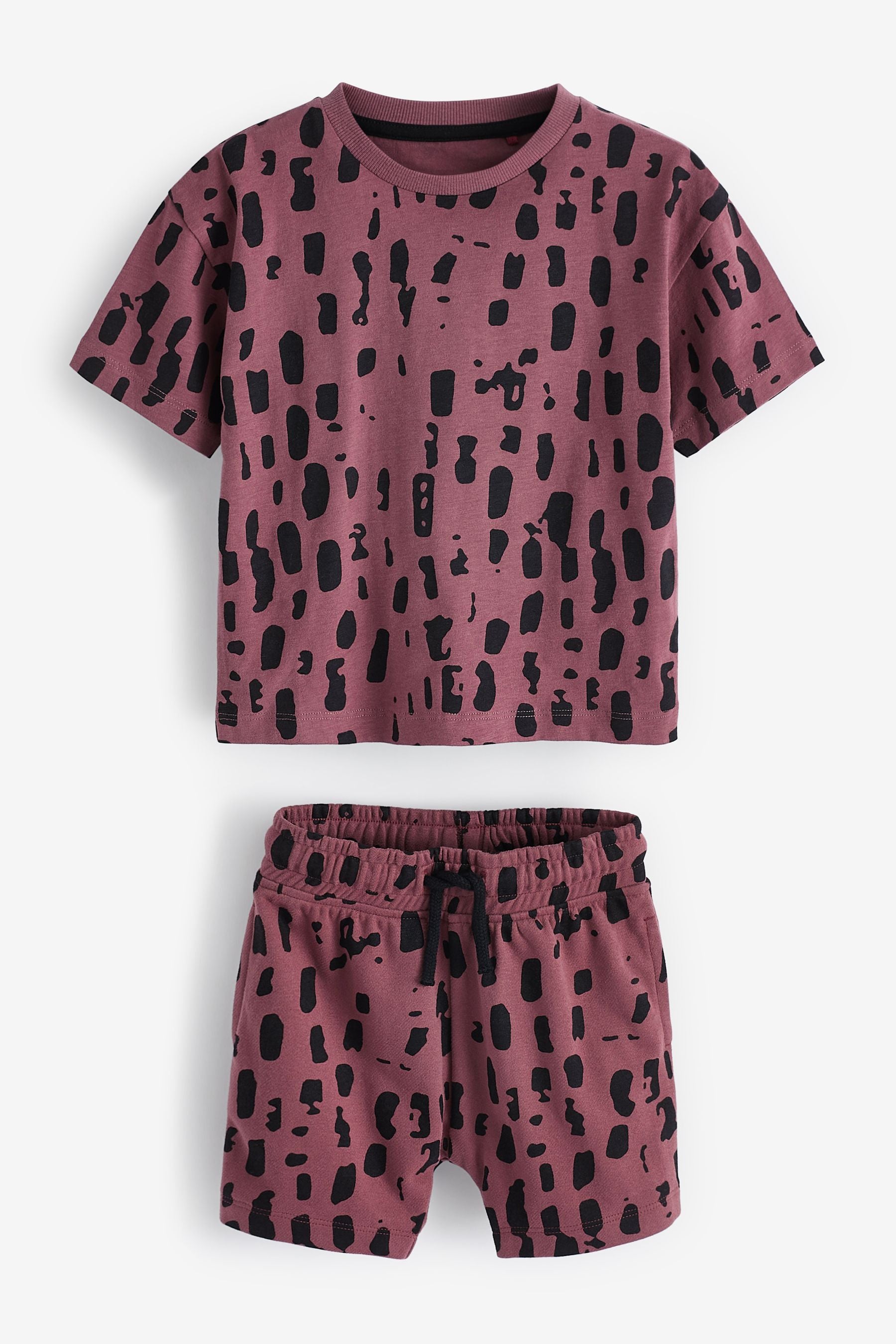 Plum Purple Oversized All Over Printed T-Shirt and Shorts Set (3mths-7yrs)